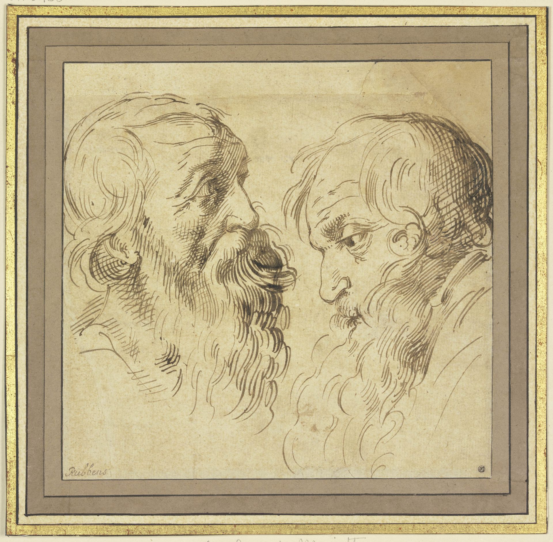 Studienblatt_ Zwei bärtige Köpfe im Profil nach rechts und links by Peter Paul Rubens