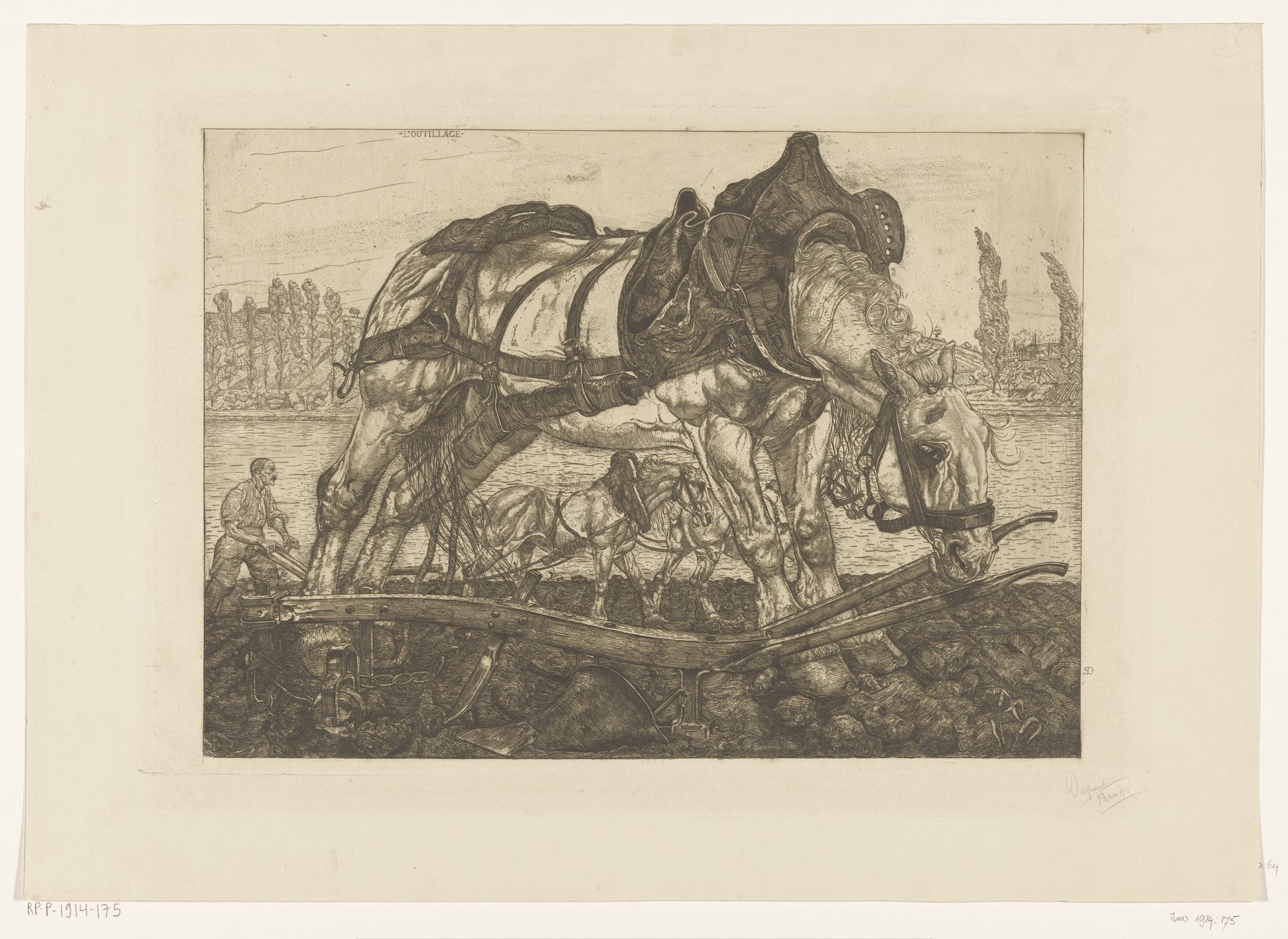 Ploegpaard aan de oevers van de Seine by Pieter Dupont