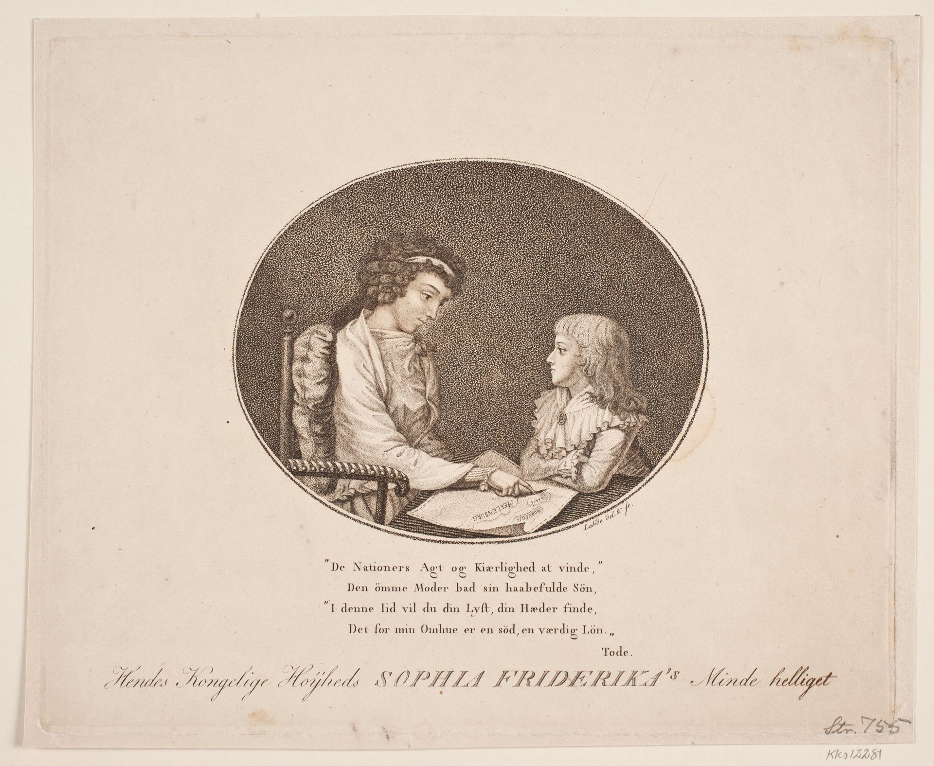 Dronning Sophia Friderika med arveprinsen by Gerhard Ludvig Lahde