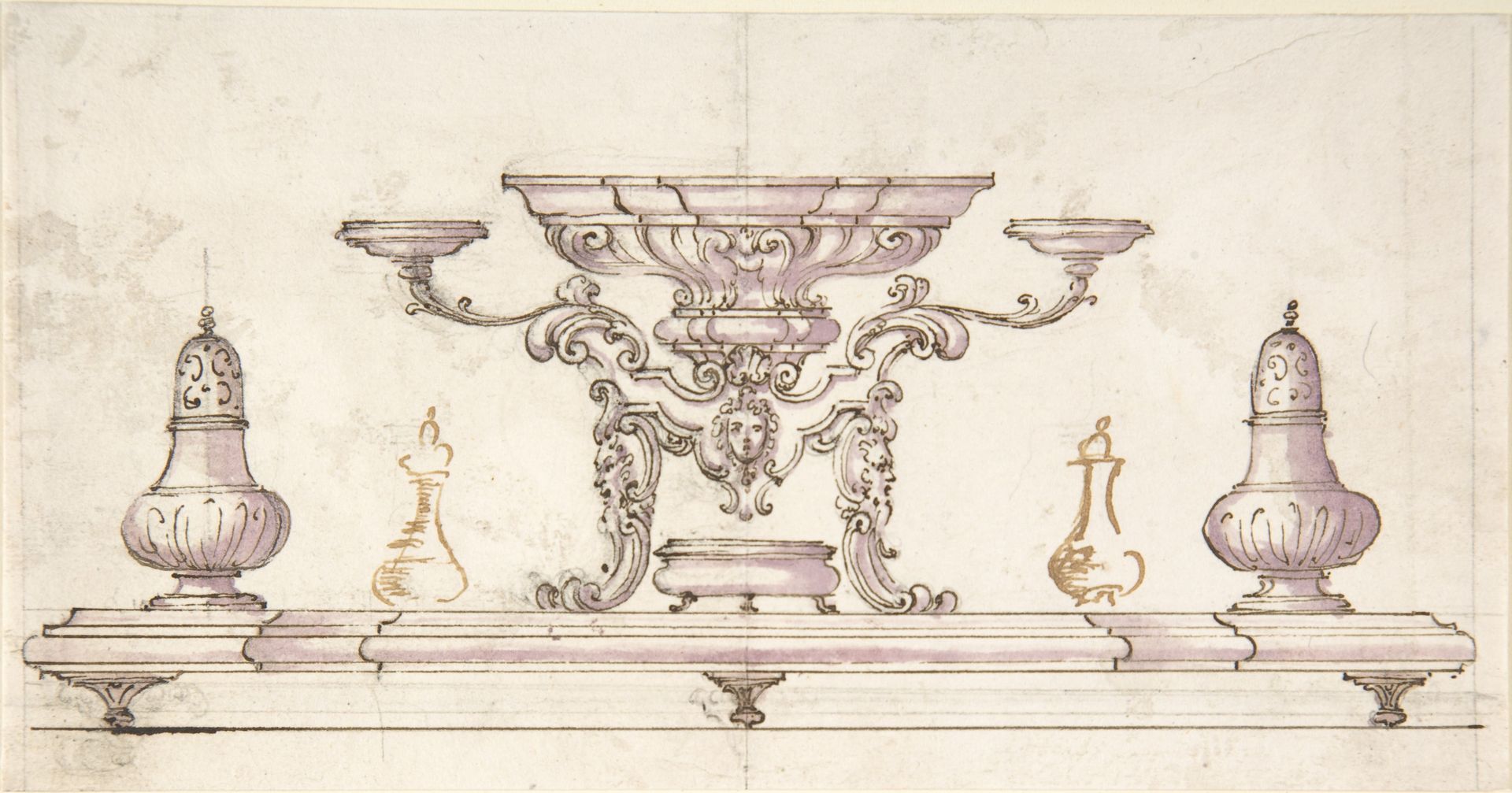 Drawing for Centerpiece and Salt Cellars by Anonymous