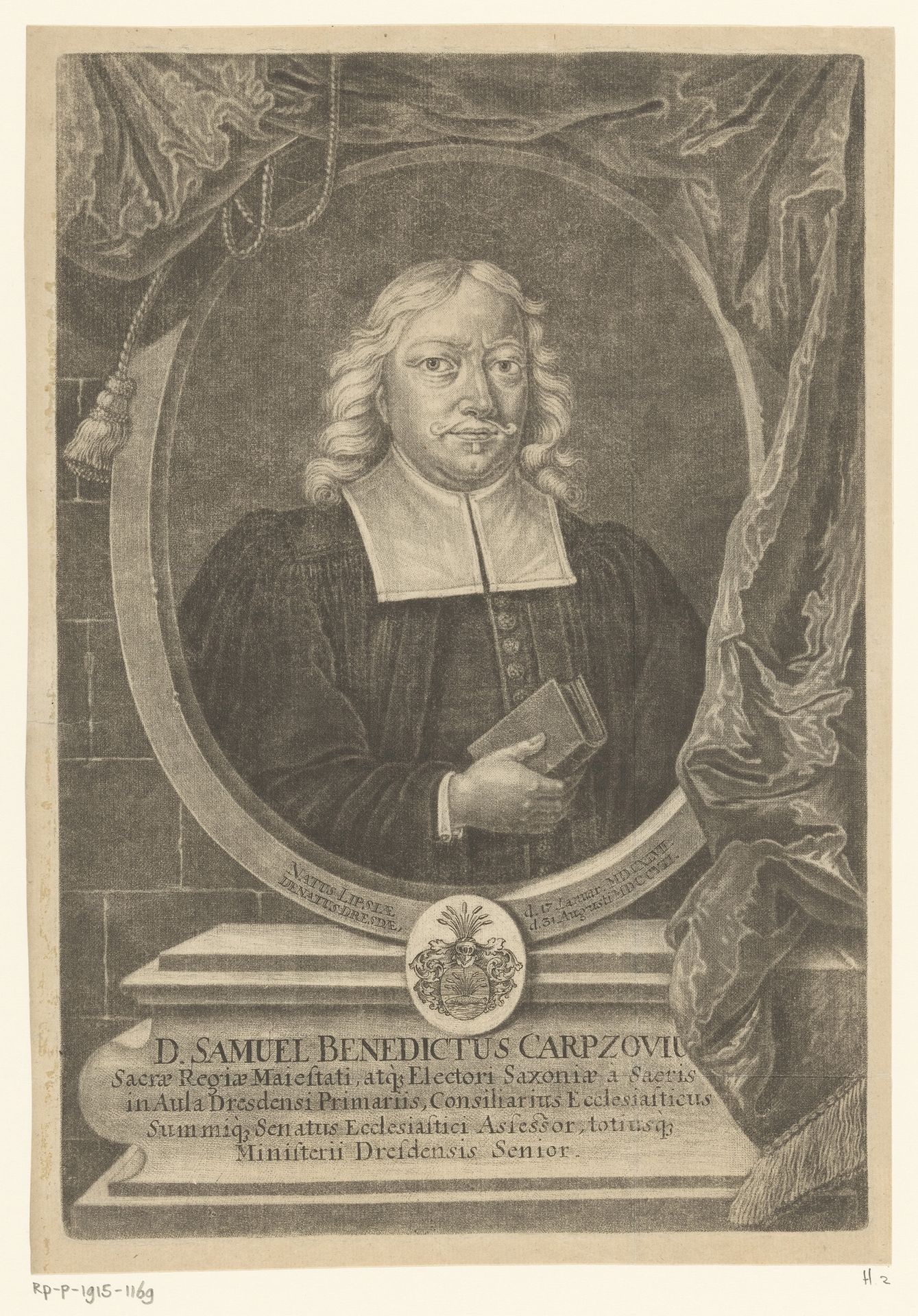 Portret van Samuel Benedikt Carpzov by Johann Georg (II) Bodenehr
