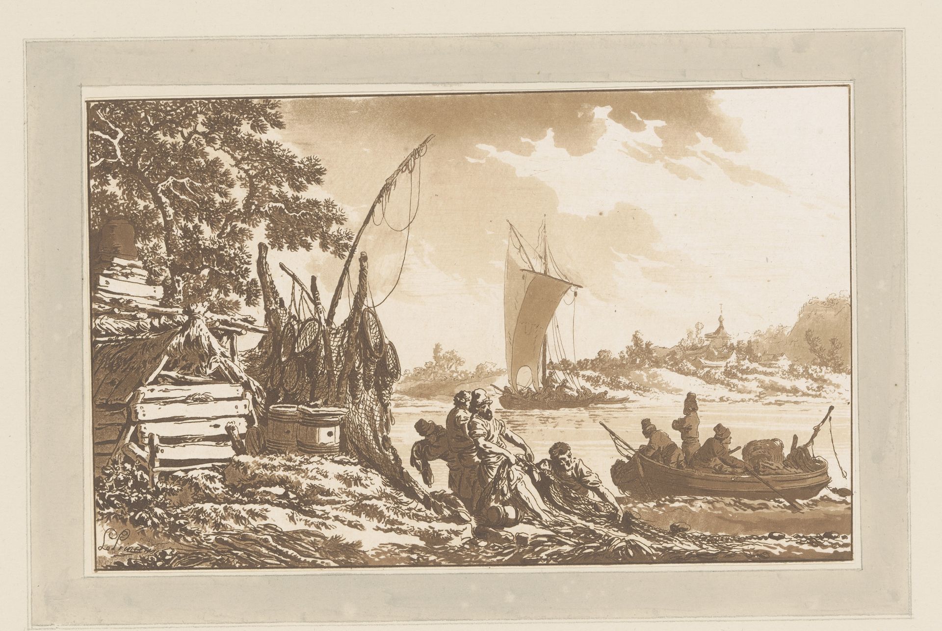 Vissers halen hun netten binnen by Jean Baptist Leprince
