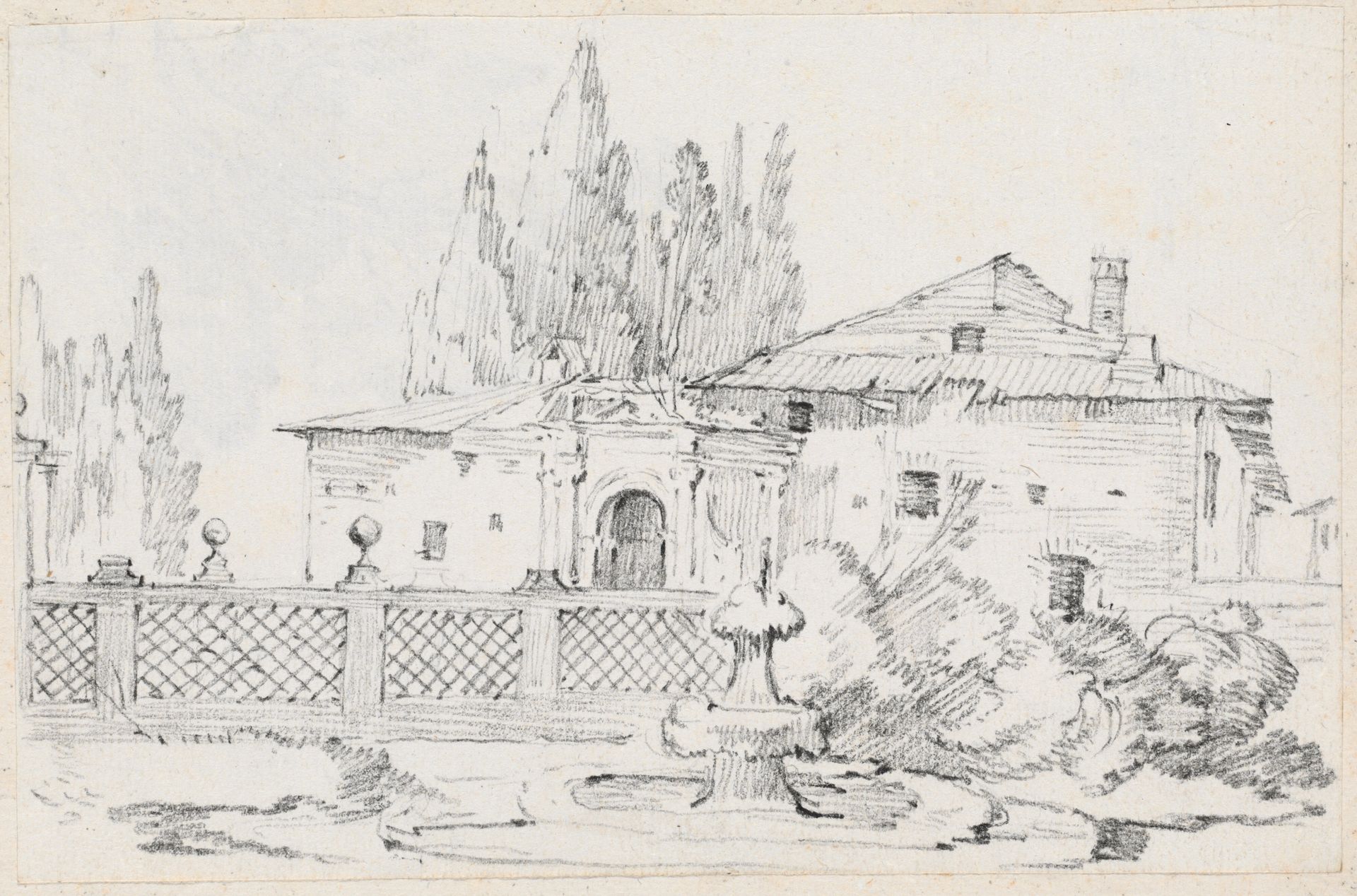 House and Trees across a Garden Wall by Joseph Marie Vien