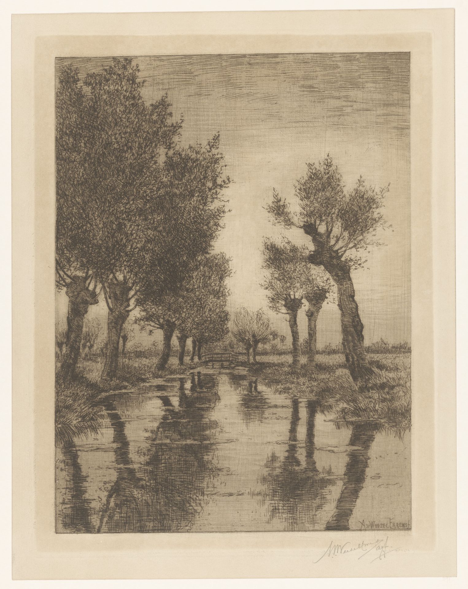 Wilgen aan het water by Adolphe P.H J. van Weezel Errens