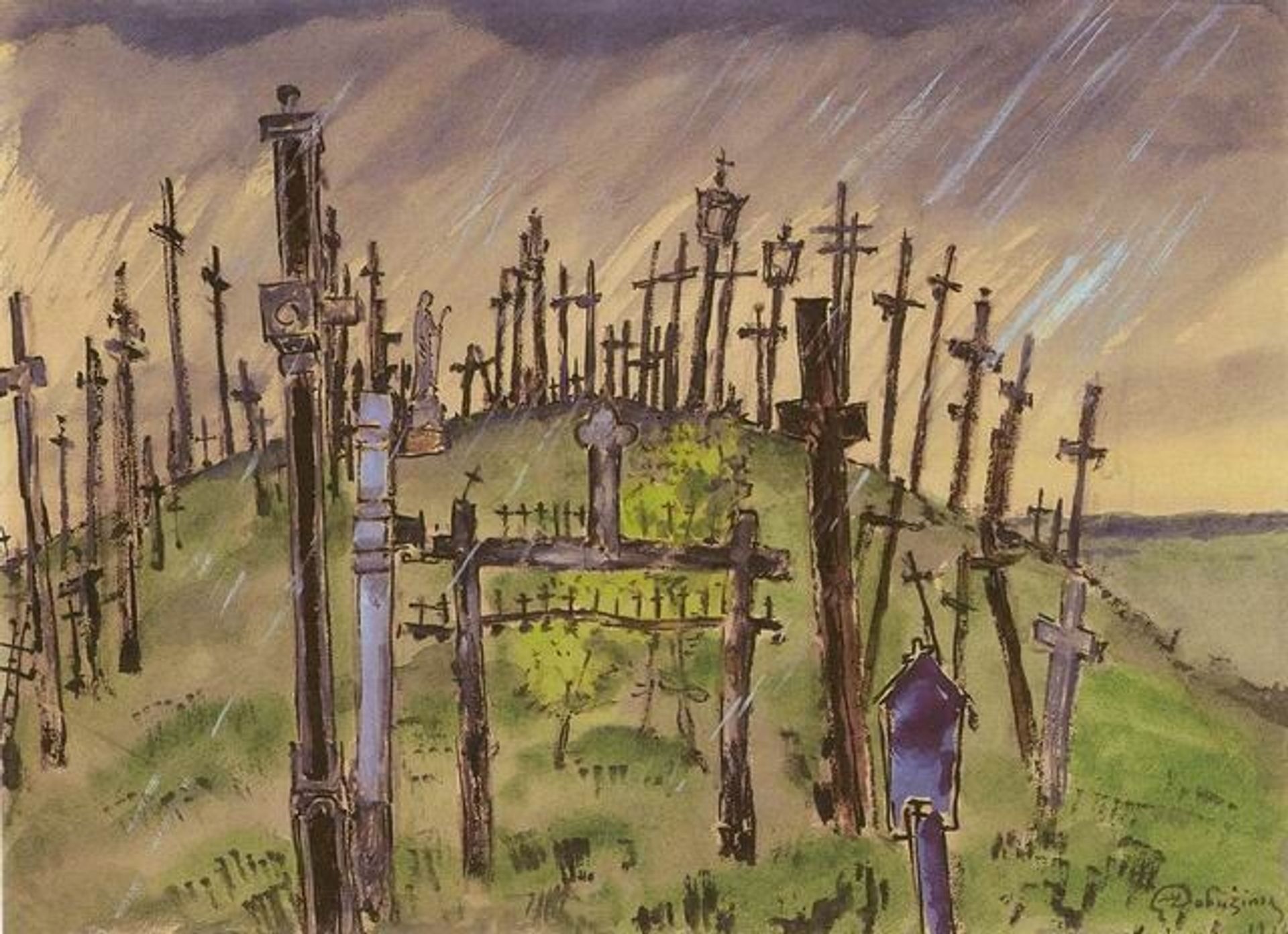 Jurgaičiai. The Hill of Crosses. by Mstislav Dobuzhinsky