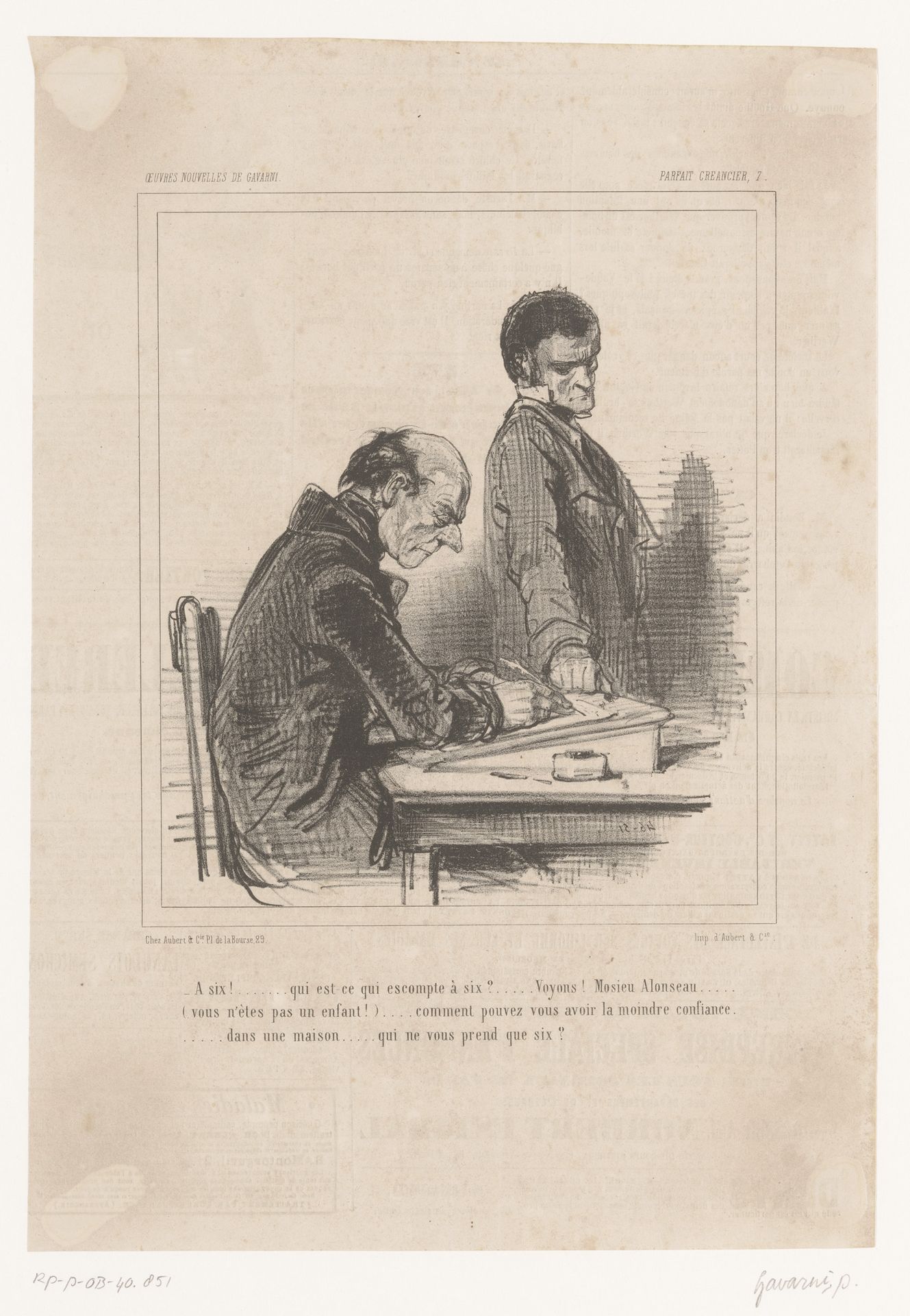 Schuldeisers aan een bureau by Paul Gavarni