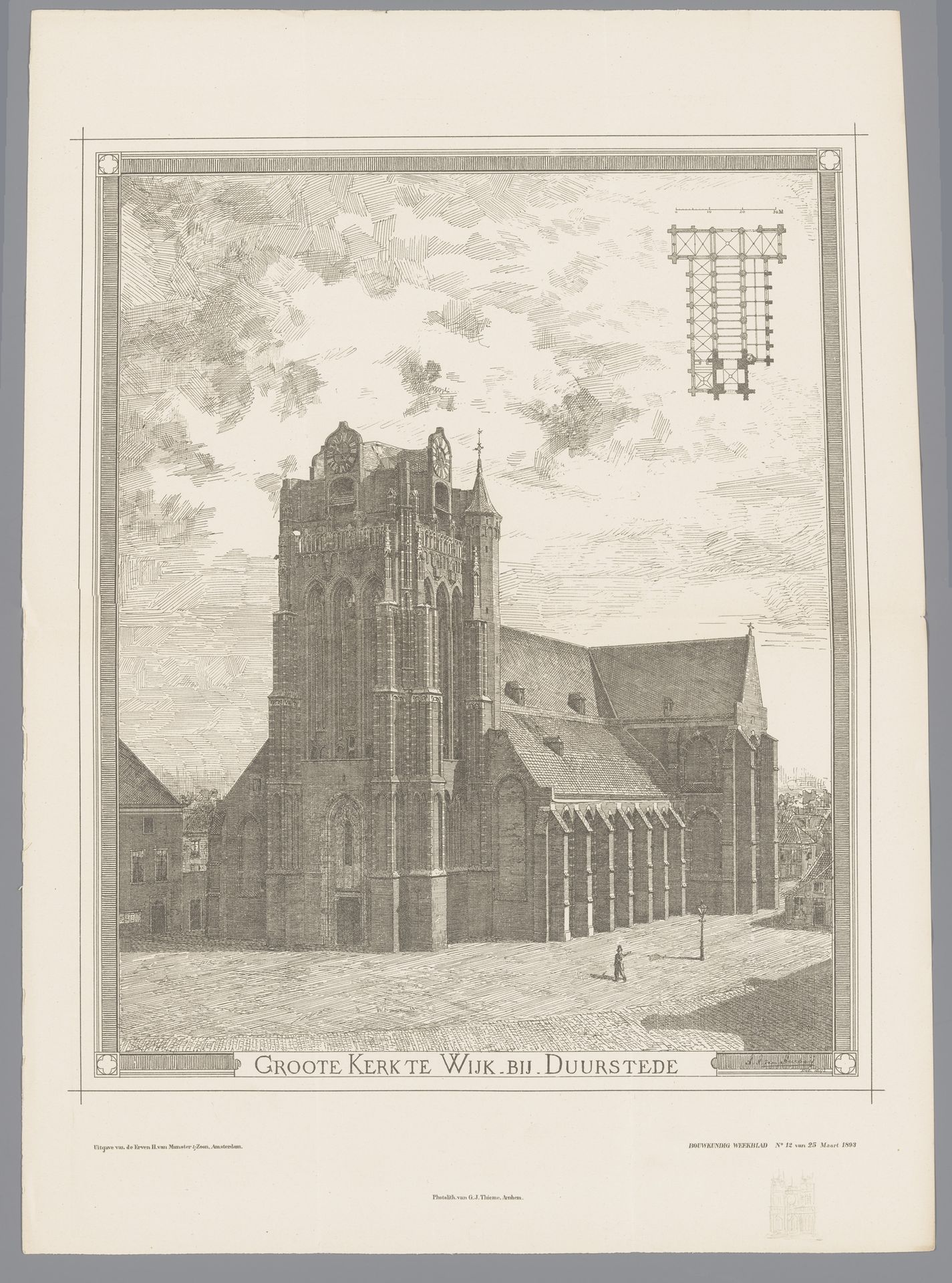 Gezicht en grondplan van de Grote Kerk of Johannes de Doperkerk in Wijk bij Duurstede by Anonymous