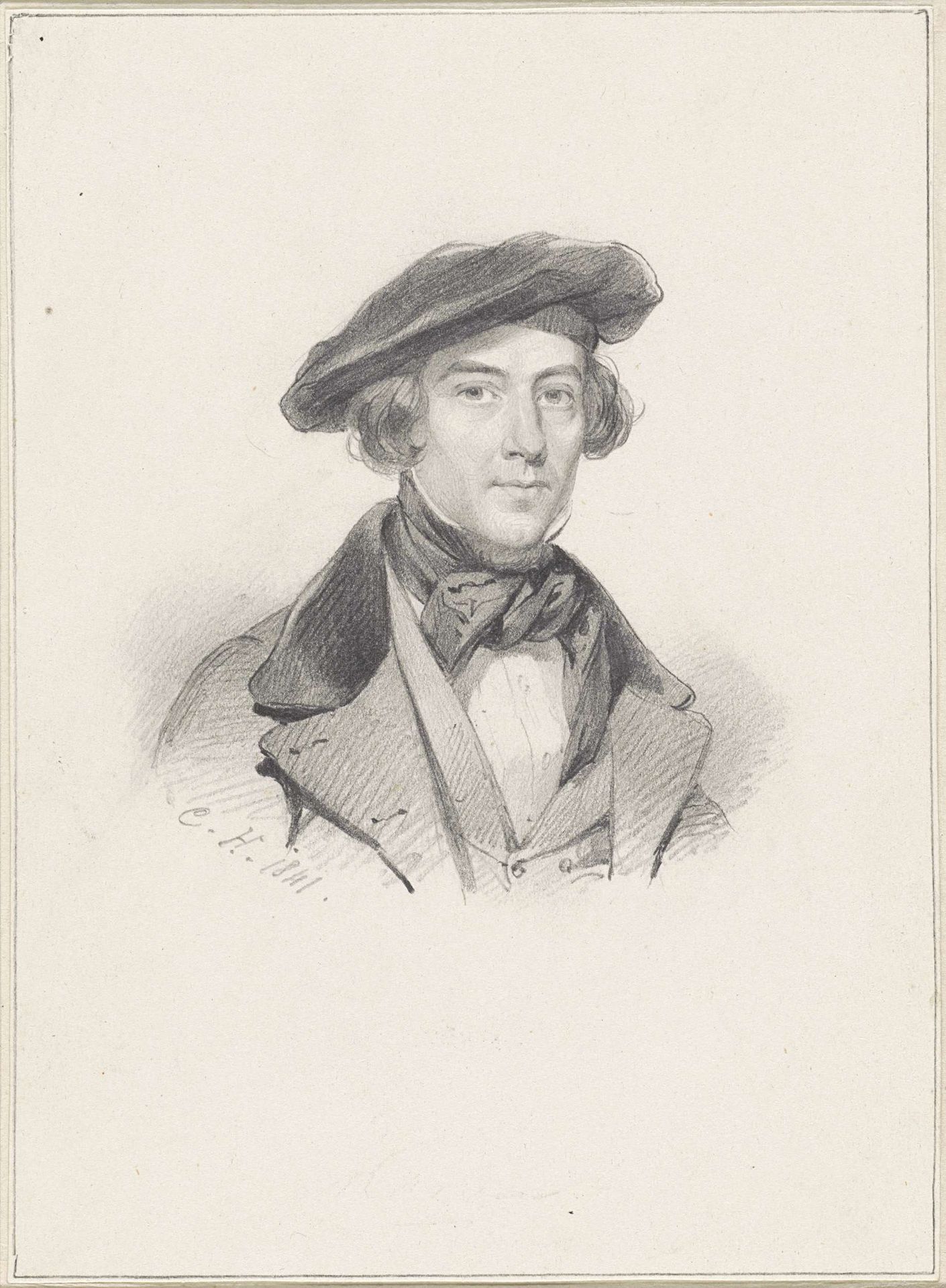 Portret van de schilder Kasparus Karsen, met baret naar rechts by Coenraad Hamburger
