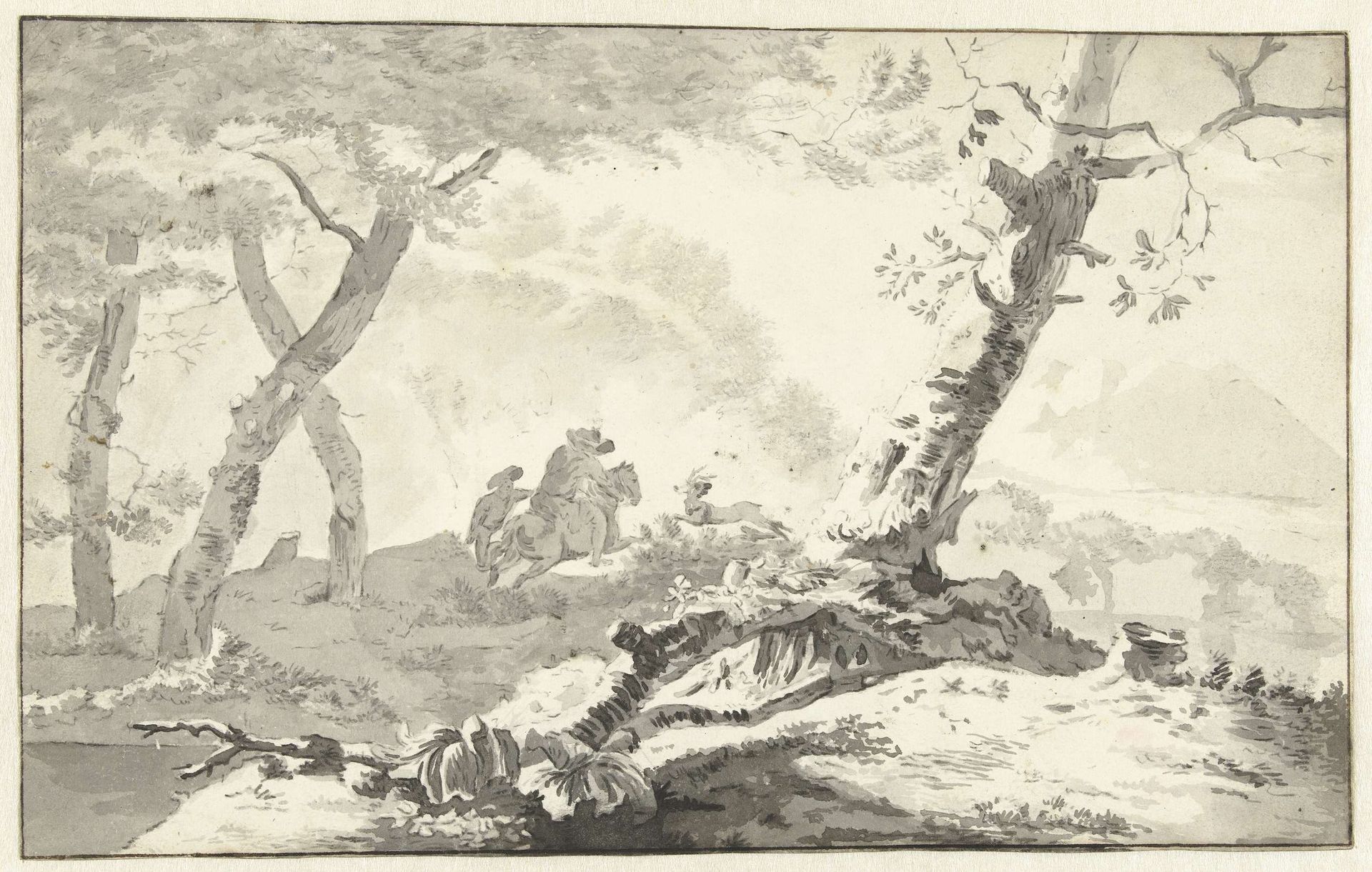 Hertenjacht in een bergachtig landschap by Anonymous