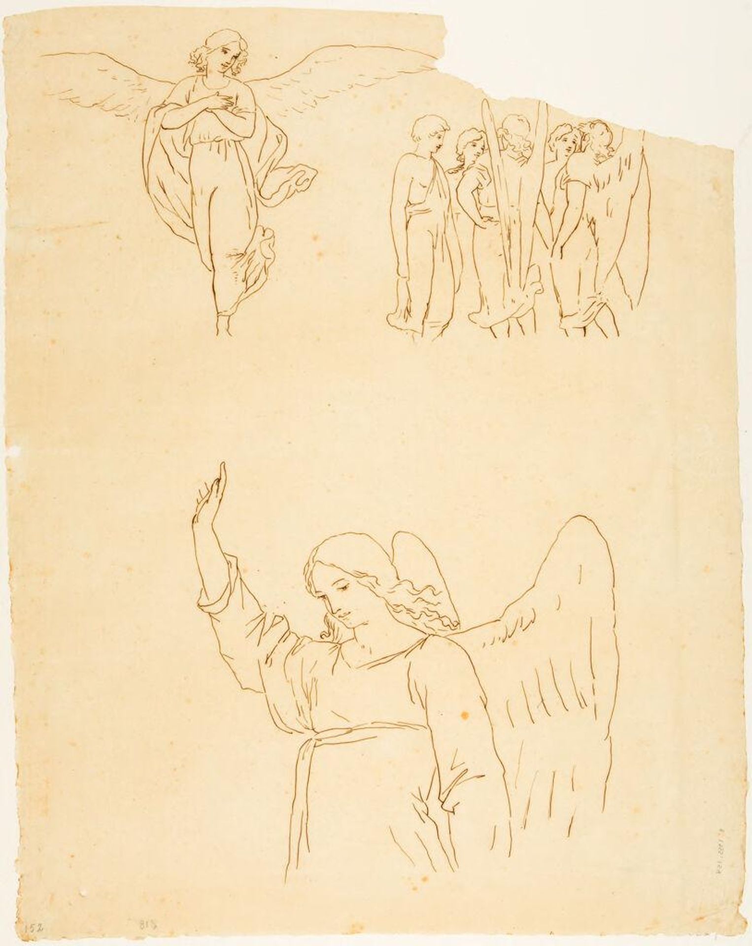 Two Single Angels and Five Angels Conversing, for "Jacob's Dream" by Washington Allston