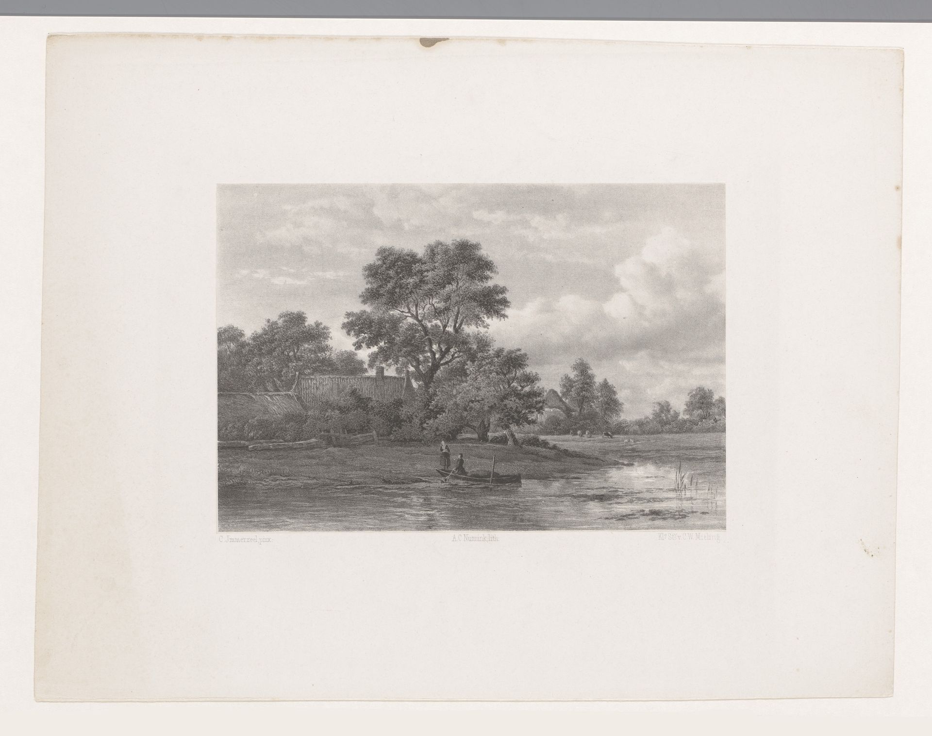 Landschap met boot op water by Adolf Carel Nunnink