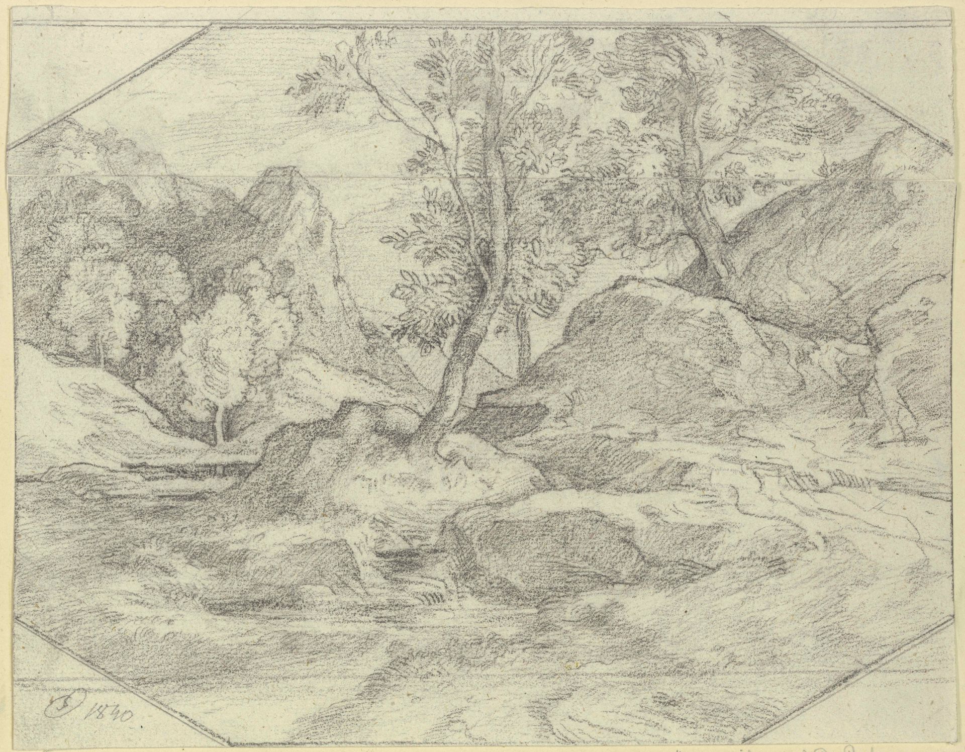 Landschaft mit Bäumen und Felsen by Ferdinand Olivier