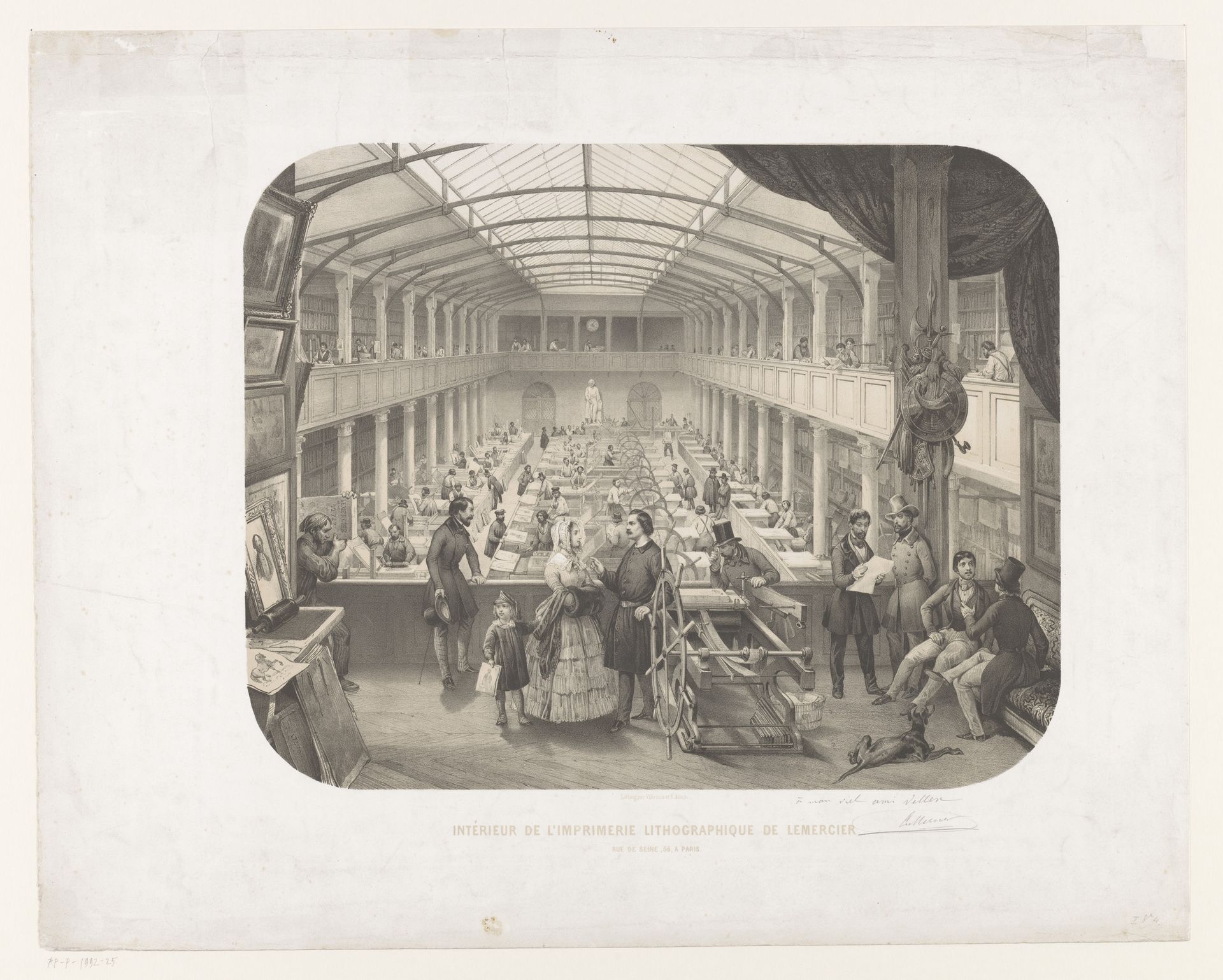 Interieur van de lithografische drukkerij van Joseph-Rosé Lemercier by Charles Villemin