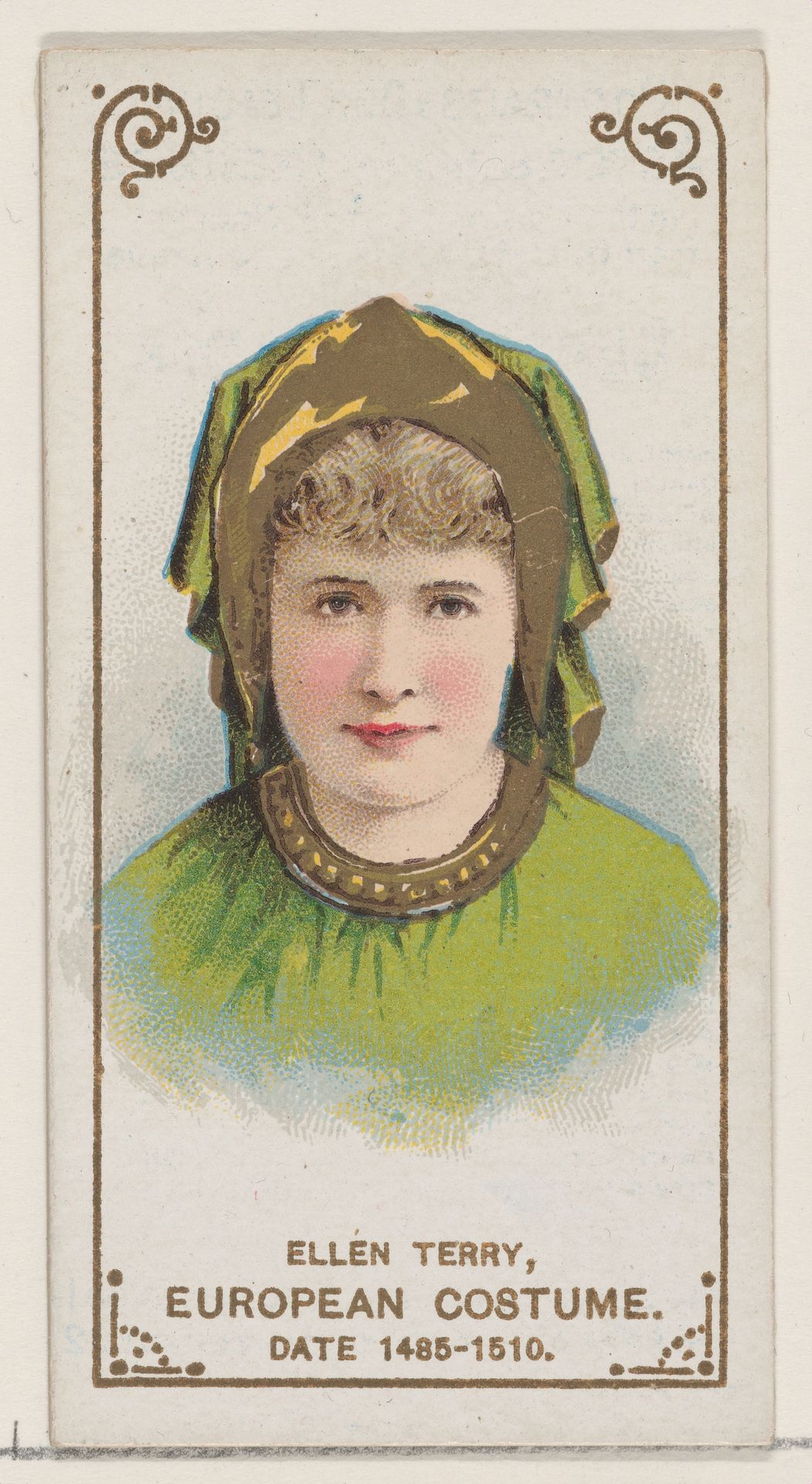 Ellen Terry in European Costume from 1485-1510, from the set Actors and Actresses, First Series (N70) for Duke brand cigarettes by W. Duke, Sons & Co.