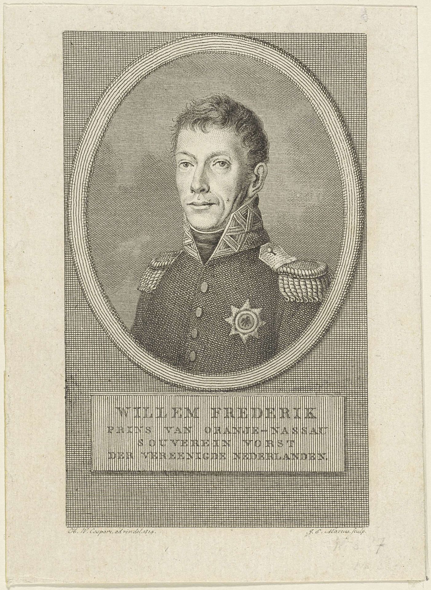 Portret van Willem I Frederik, koning der Nederlanden by Jacob Ernst Marcus