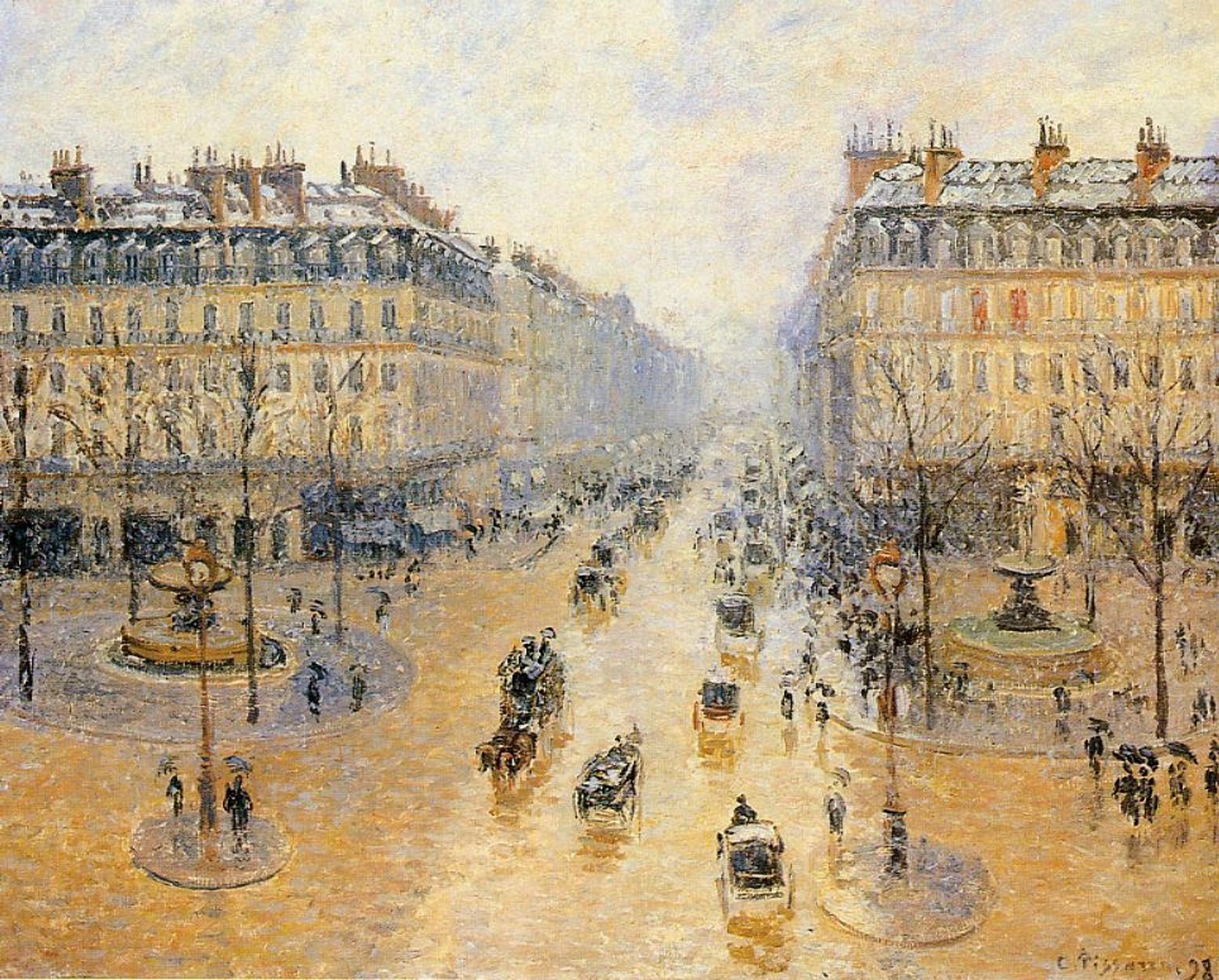 Avenue de l'Opera, Snow Effect by Camille Pissarro