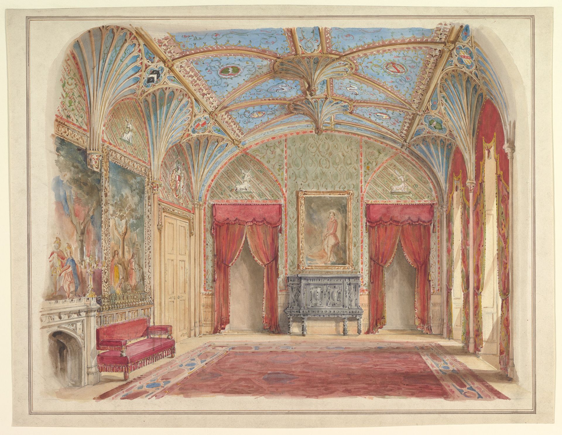 Design for the Decoration of the Drawing Room at Eastnor Castle, Hertfordshire by John Gregory Crace