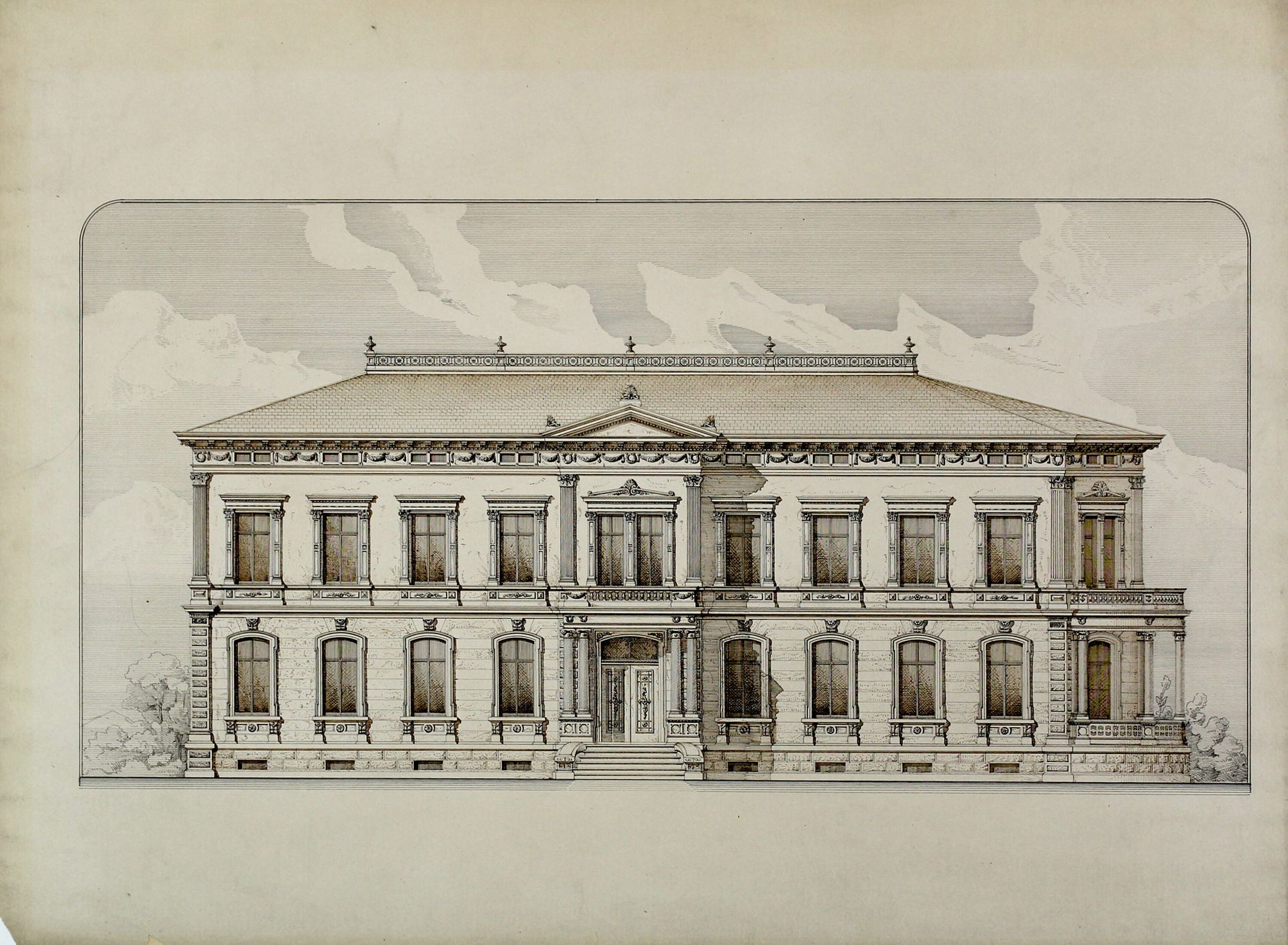 Design Studies, Elevation of a Villa, Presentation Elevation by Carl (Charles) J. Furst