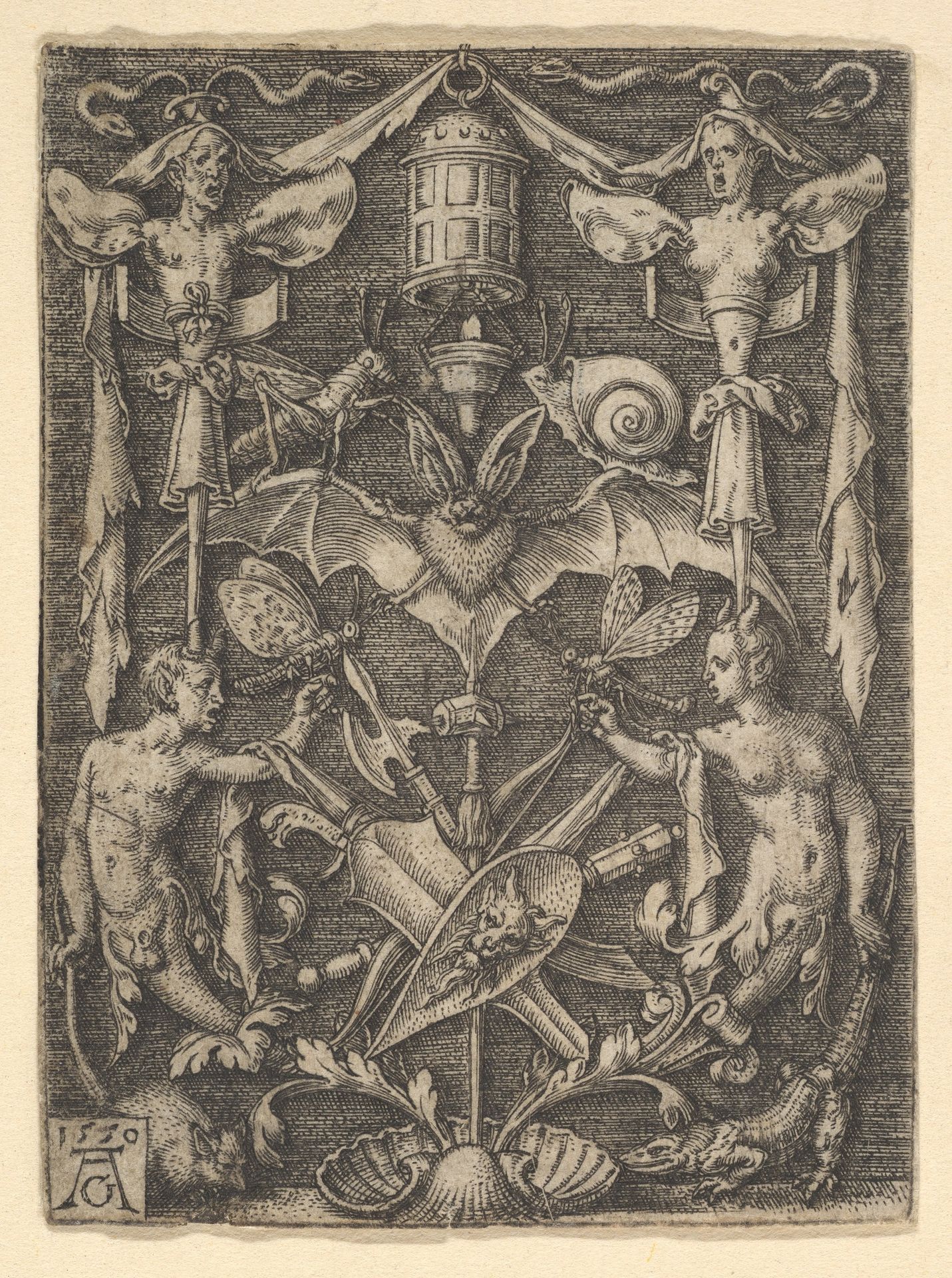 Design for a Candelabra Grotesque with a Bat in the Center by Heinrich Aldegrever