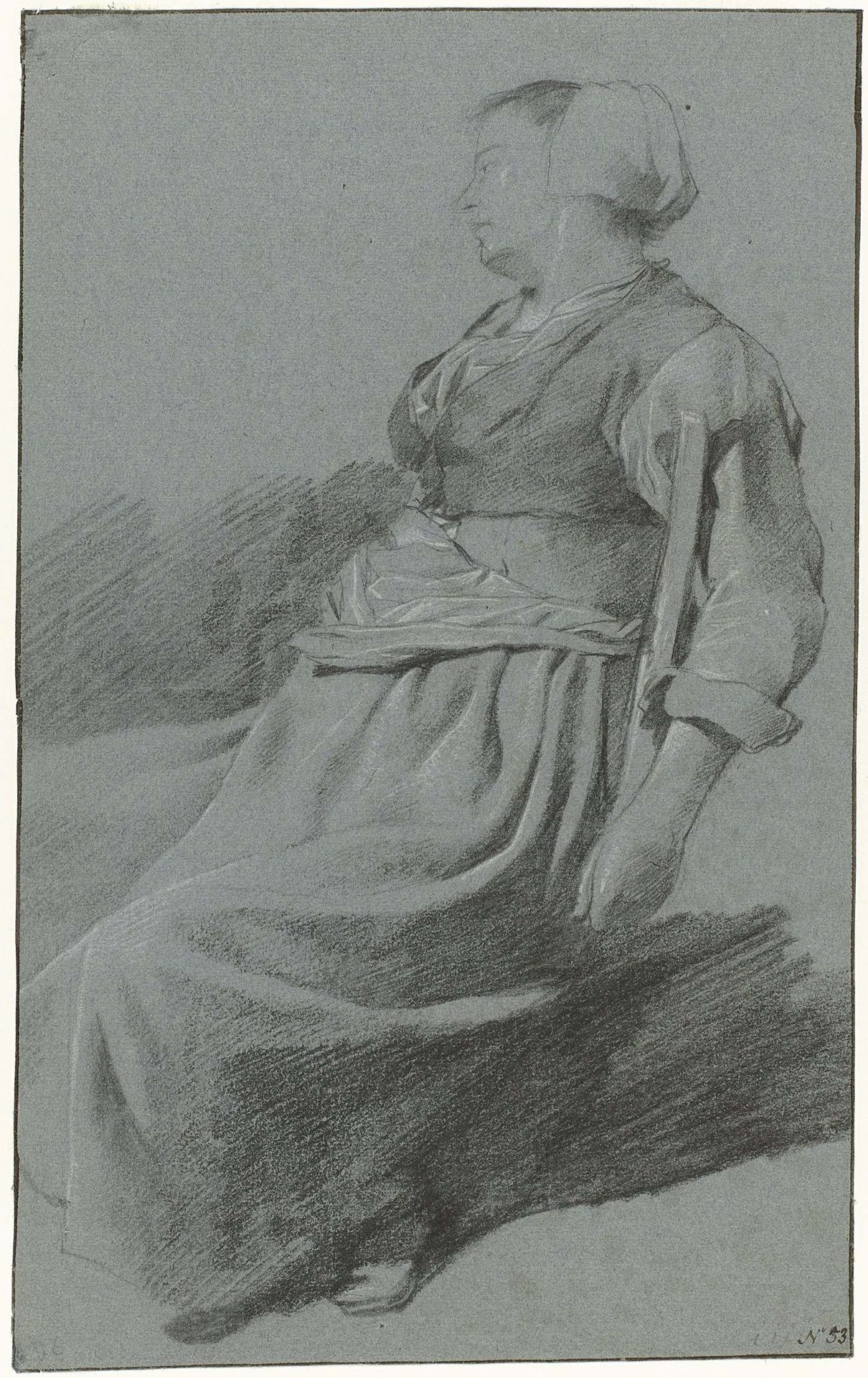 Seated Woman, Facing Left and Wearing a Cap, with her Arm Slung over the Back of a Chair Left by Cornelis Bega