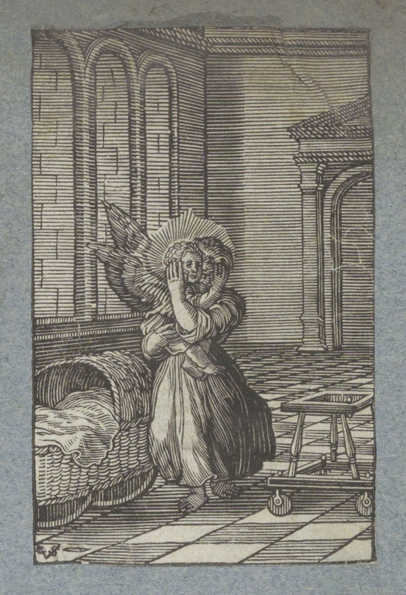 Kind met engel bij wieg en looprek by Christoffel van (II) Sichem