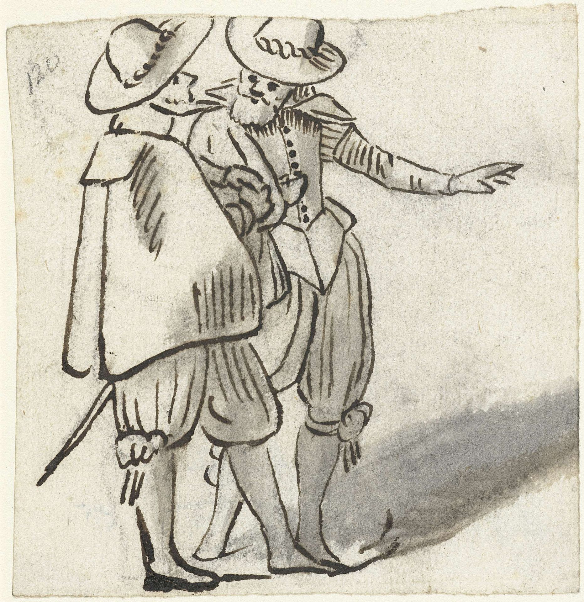 Twee staande mannen praten met elkaar by Harmen ter Borch