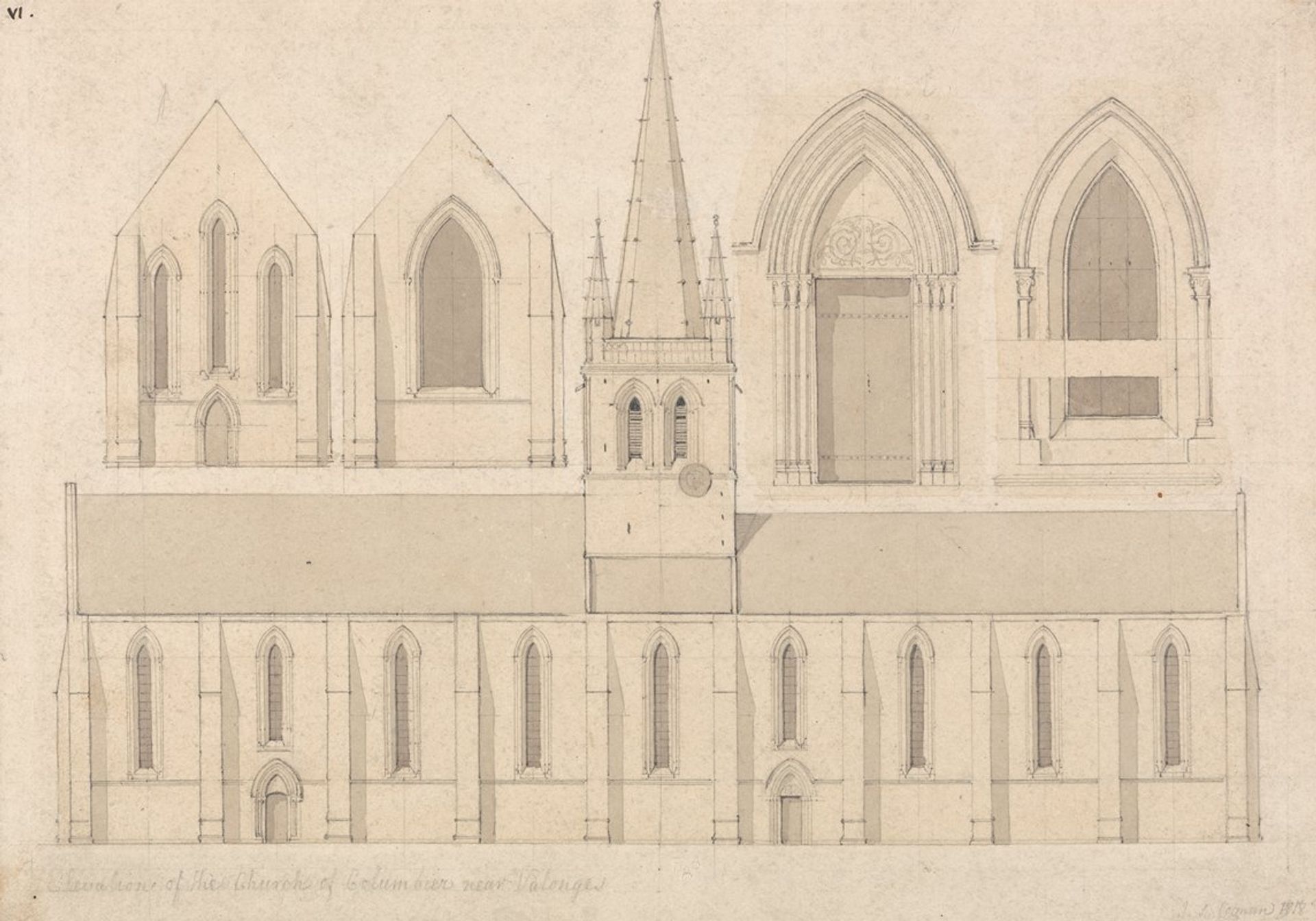 Elevation of the Church of Columbiers, near Valognes, Normandy by John Sell Cotman