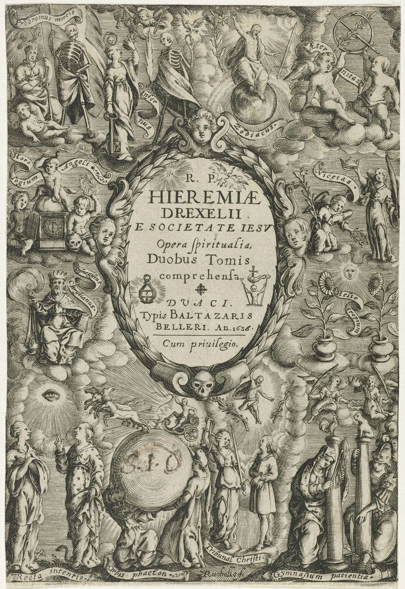 Titelpagina voor Hieremias Drexelius, Opera Spiritualia, 1636 by Petrus Rucholle