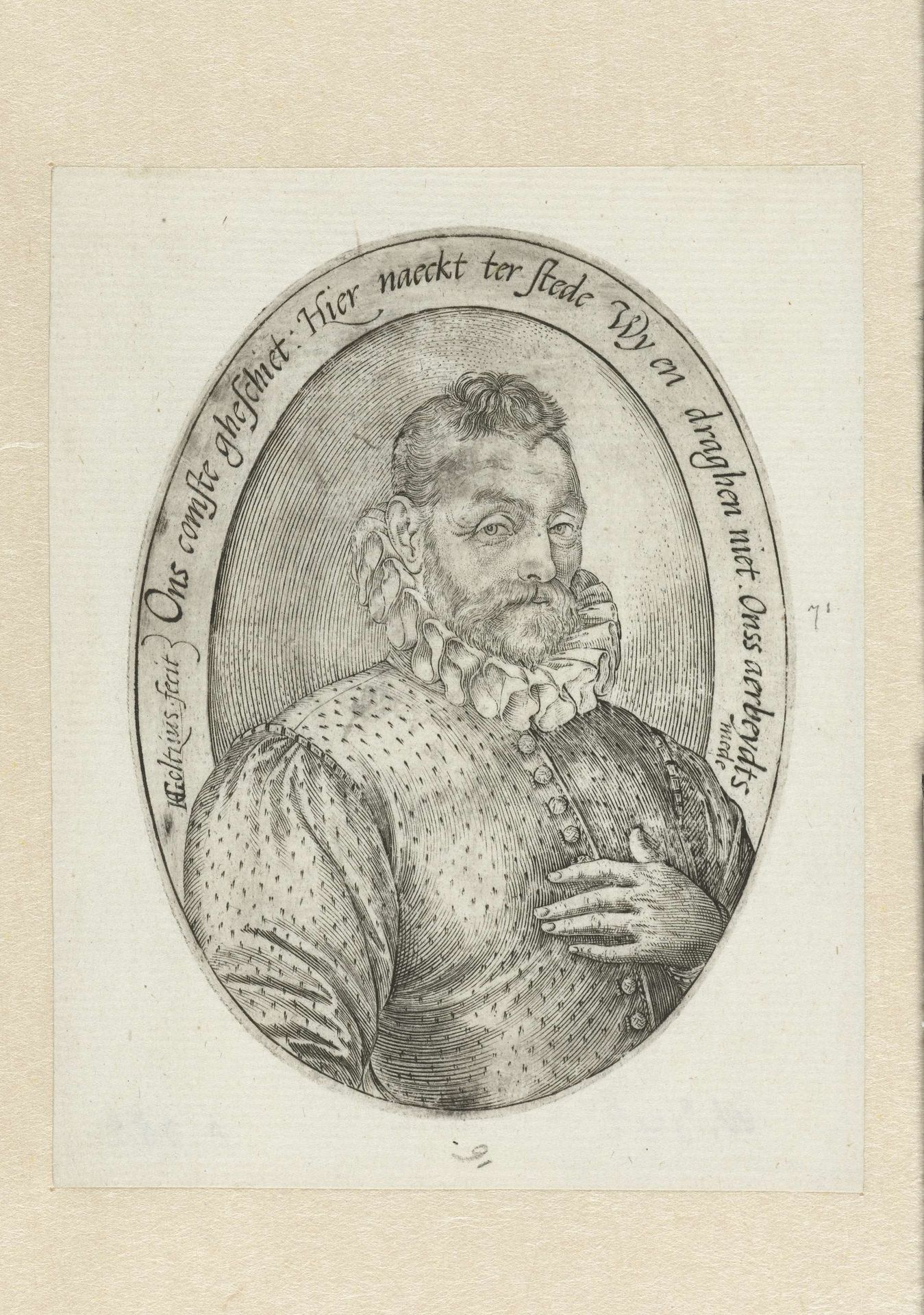 Portret van een man met de hand op de borst by Hendrick Goltzius