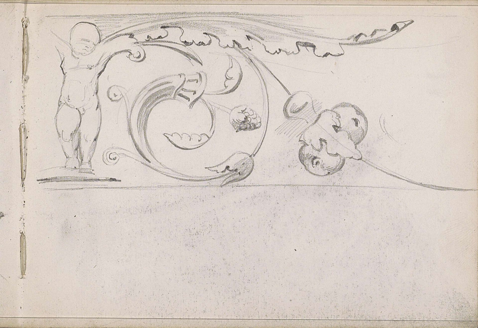 Ornament met putto en acanthusbladeren by Jac van Looij