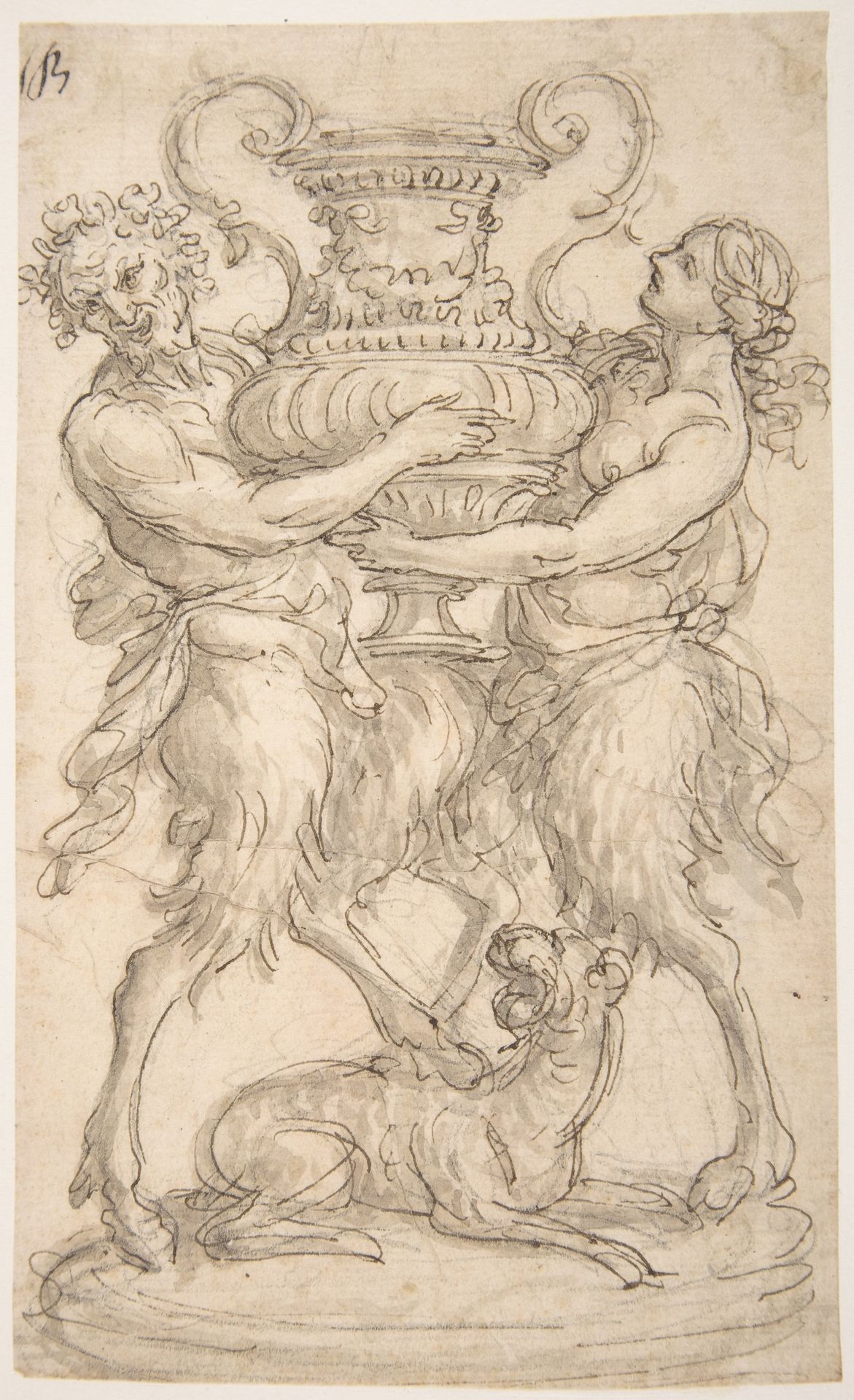 Design for a Sculpture consisting of a Satyr and Satyress holding a Vase by Giovanni Battista Foggini