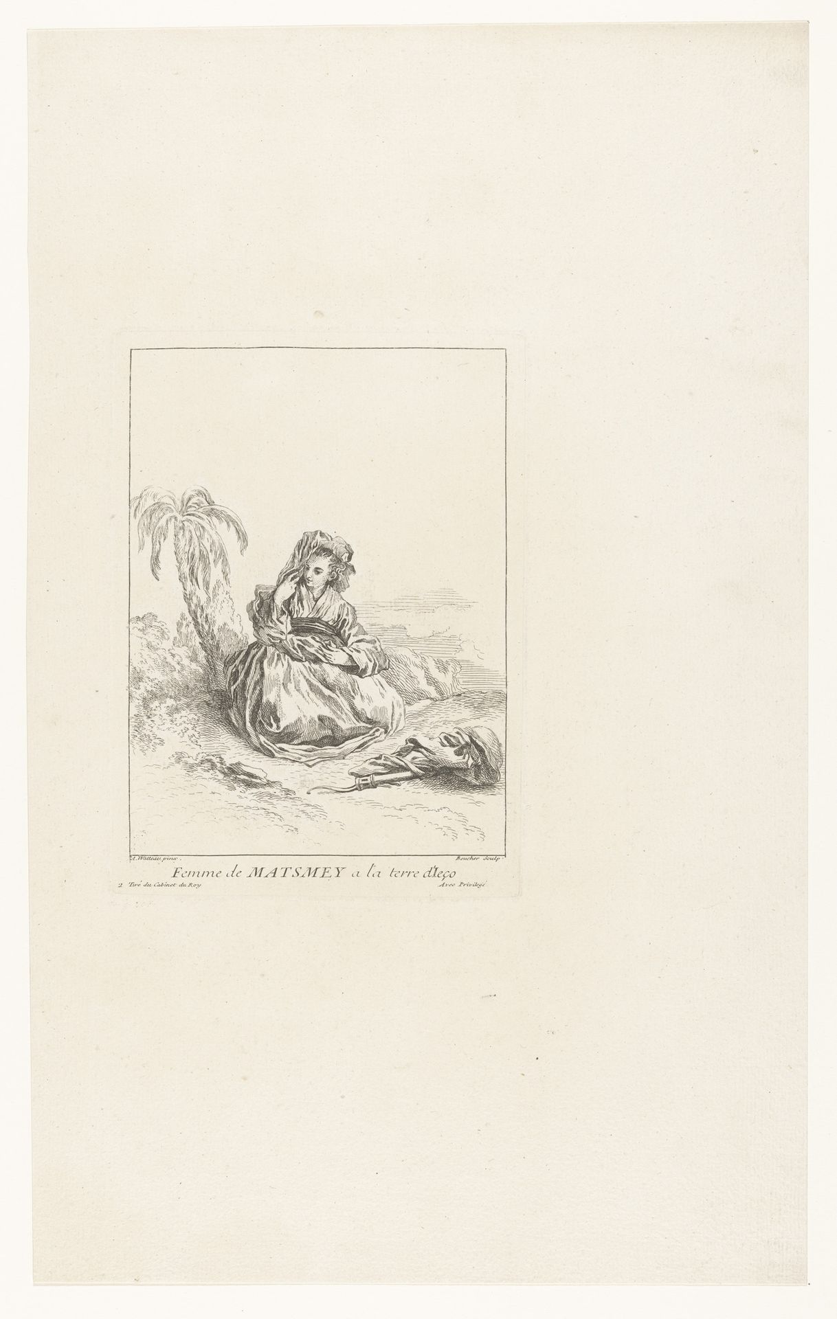 Chinese vrouw, zittend in een landschap by Francois Boucher