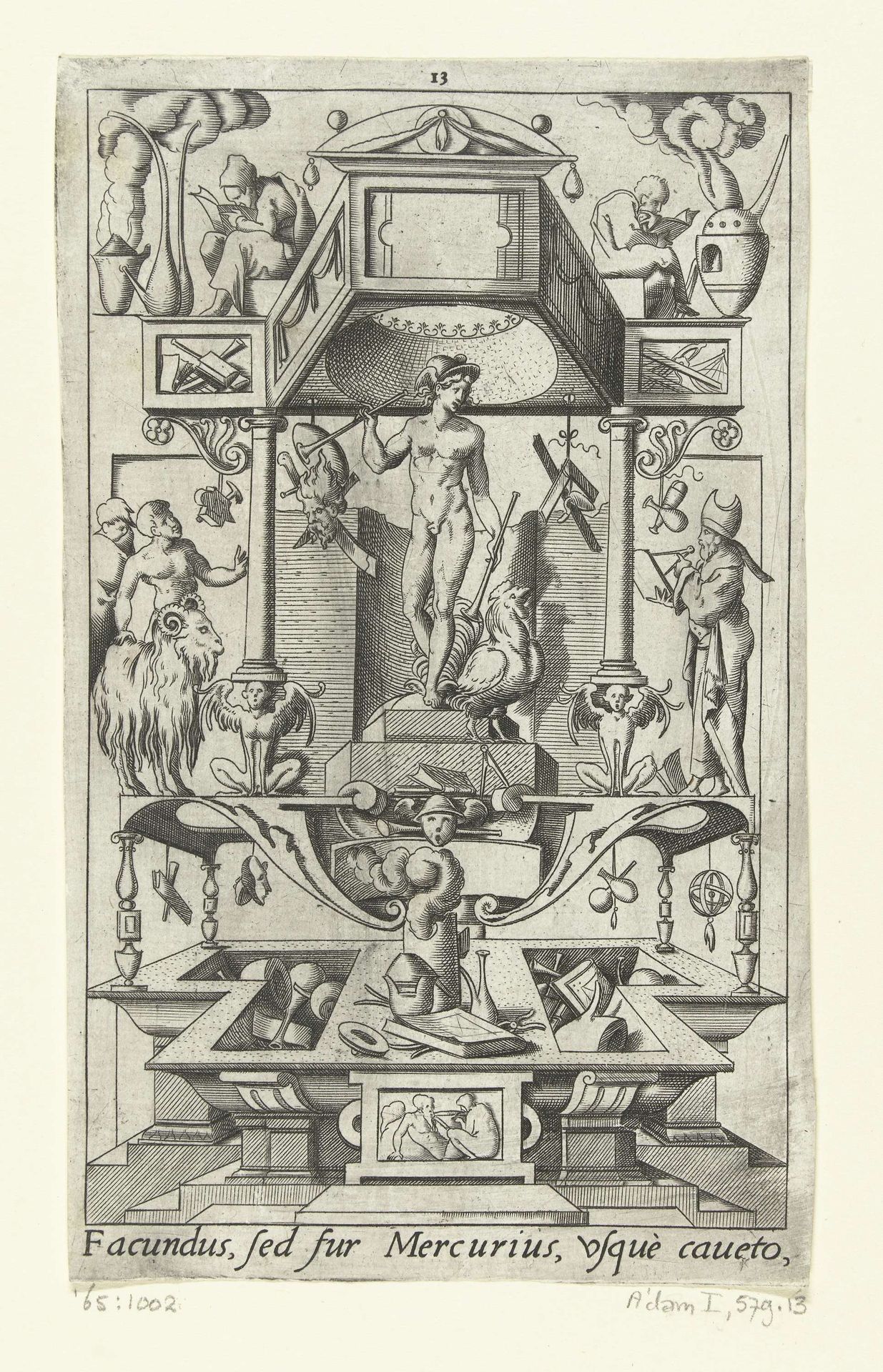 Mercurius met een bazuin in elke hand by René Boyvin