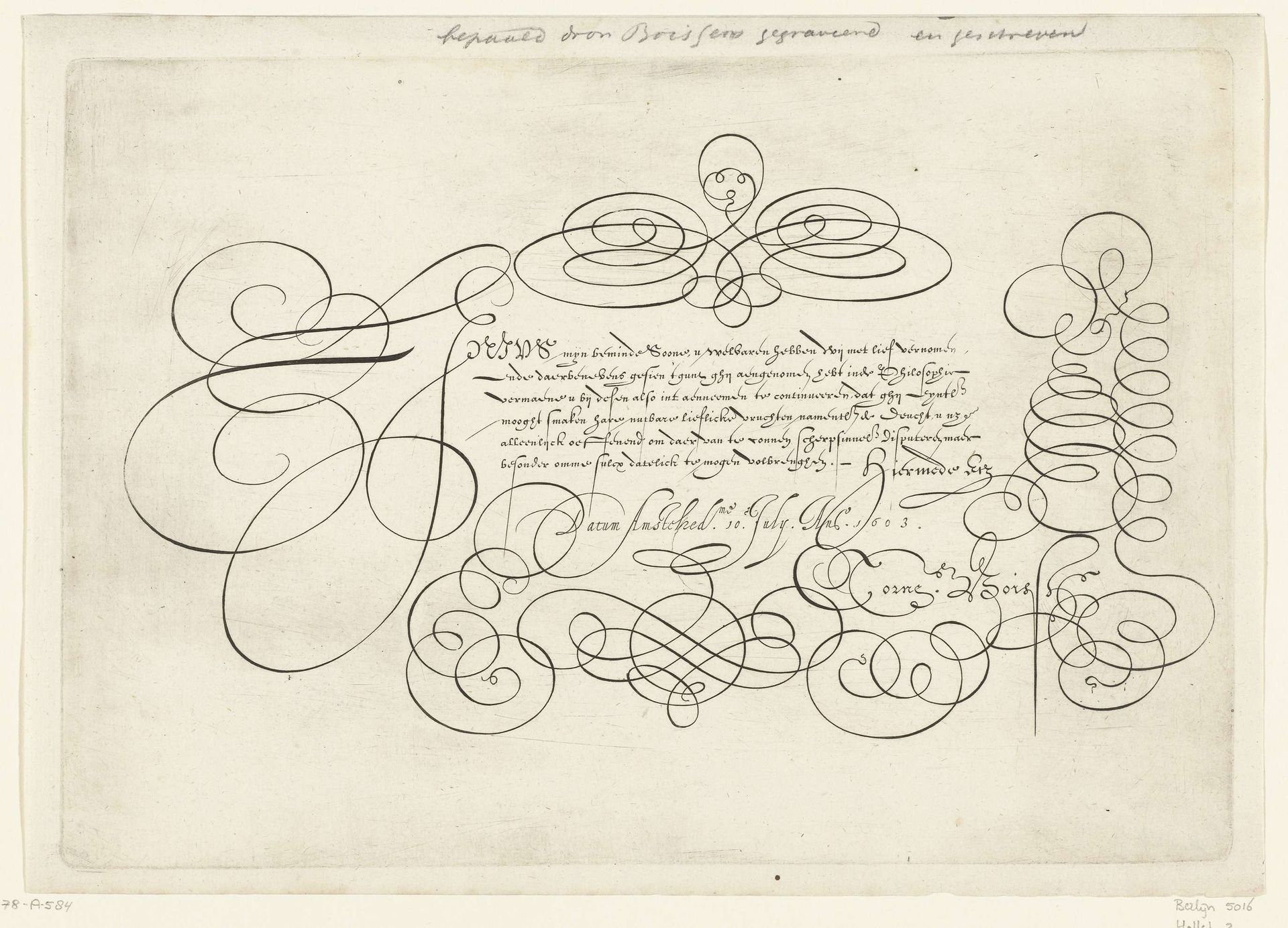 Kalligrafie: ‘Lenicus mijn bemind soone ...’ by Anonymous