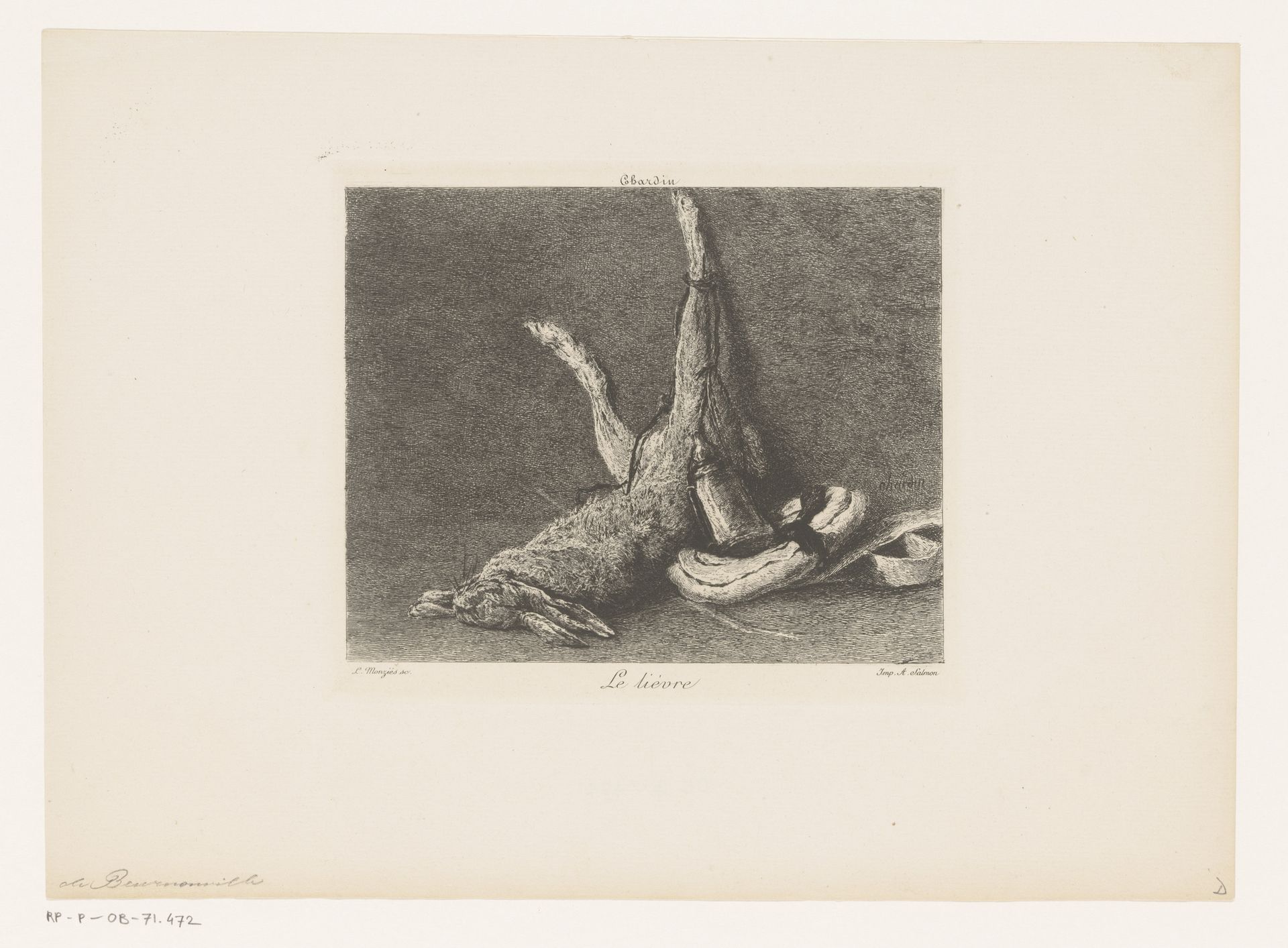 Jachtstilleven met haas by Louis Monziès