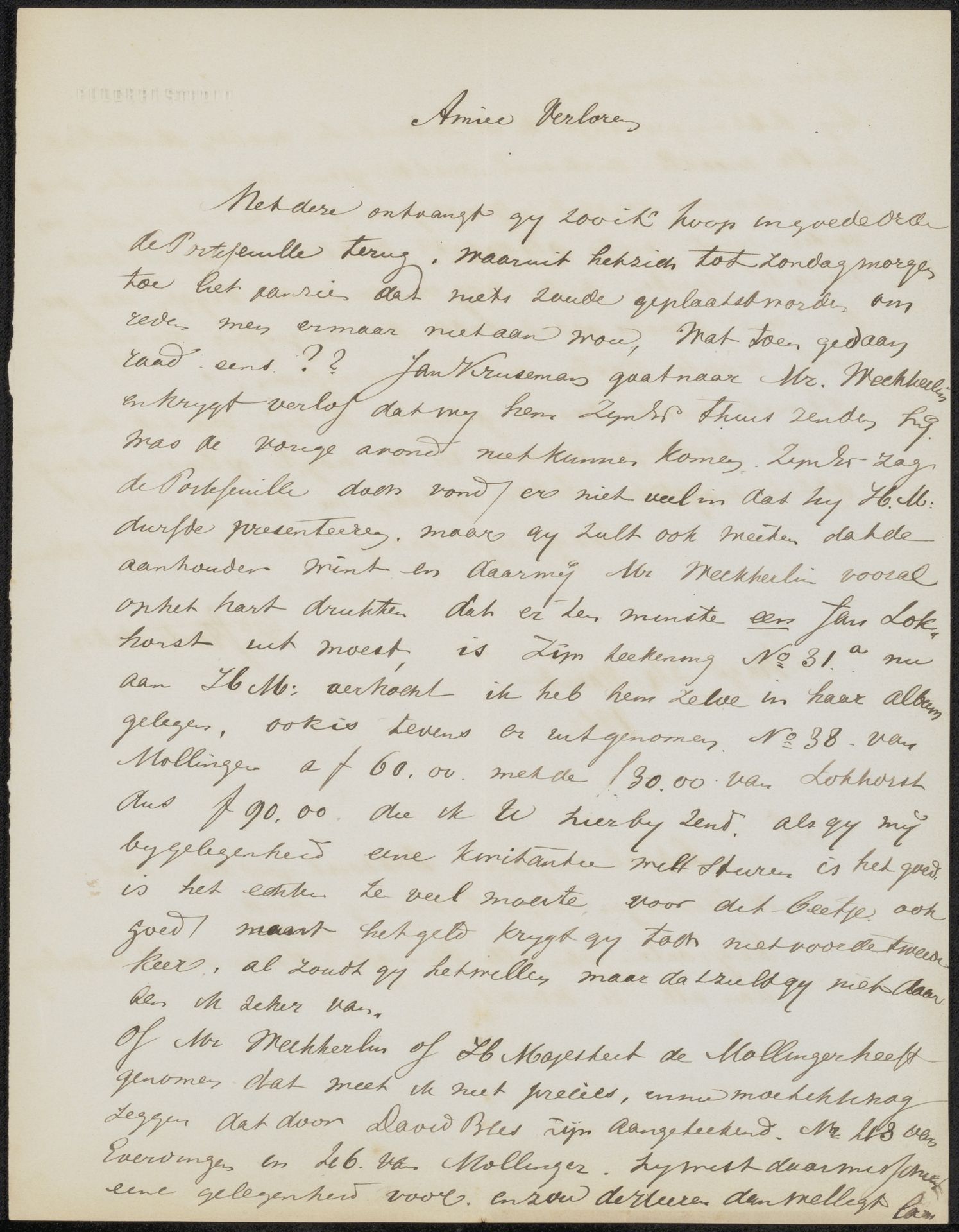 Brief aan Pieter Verloren van Themaat by Pieter Stortenbeker