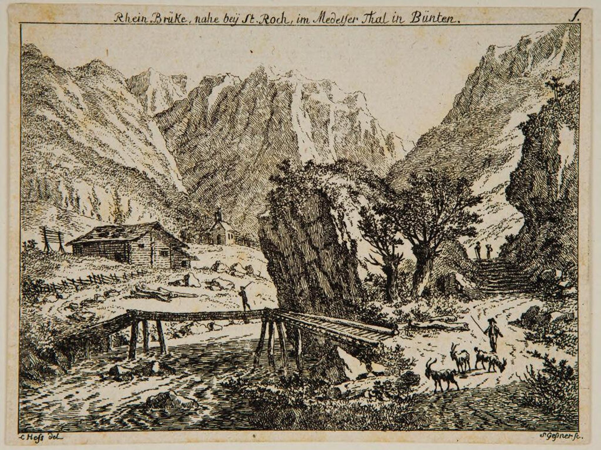 Rhine Bridge in Val Medel by Salomon Gessner
