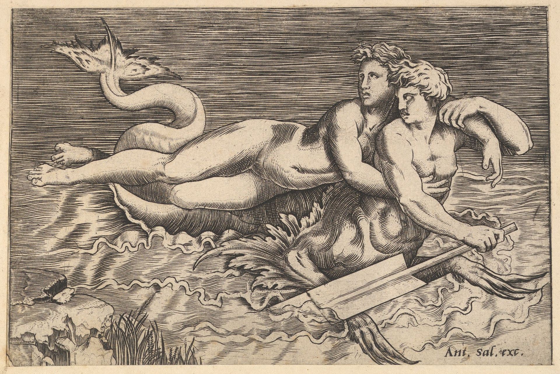 Speculum Romanae Magnificentiae: A Triton Carrying off a Nymph by Marco Dente