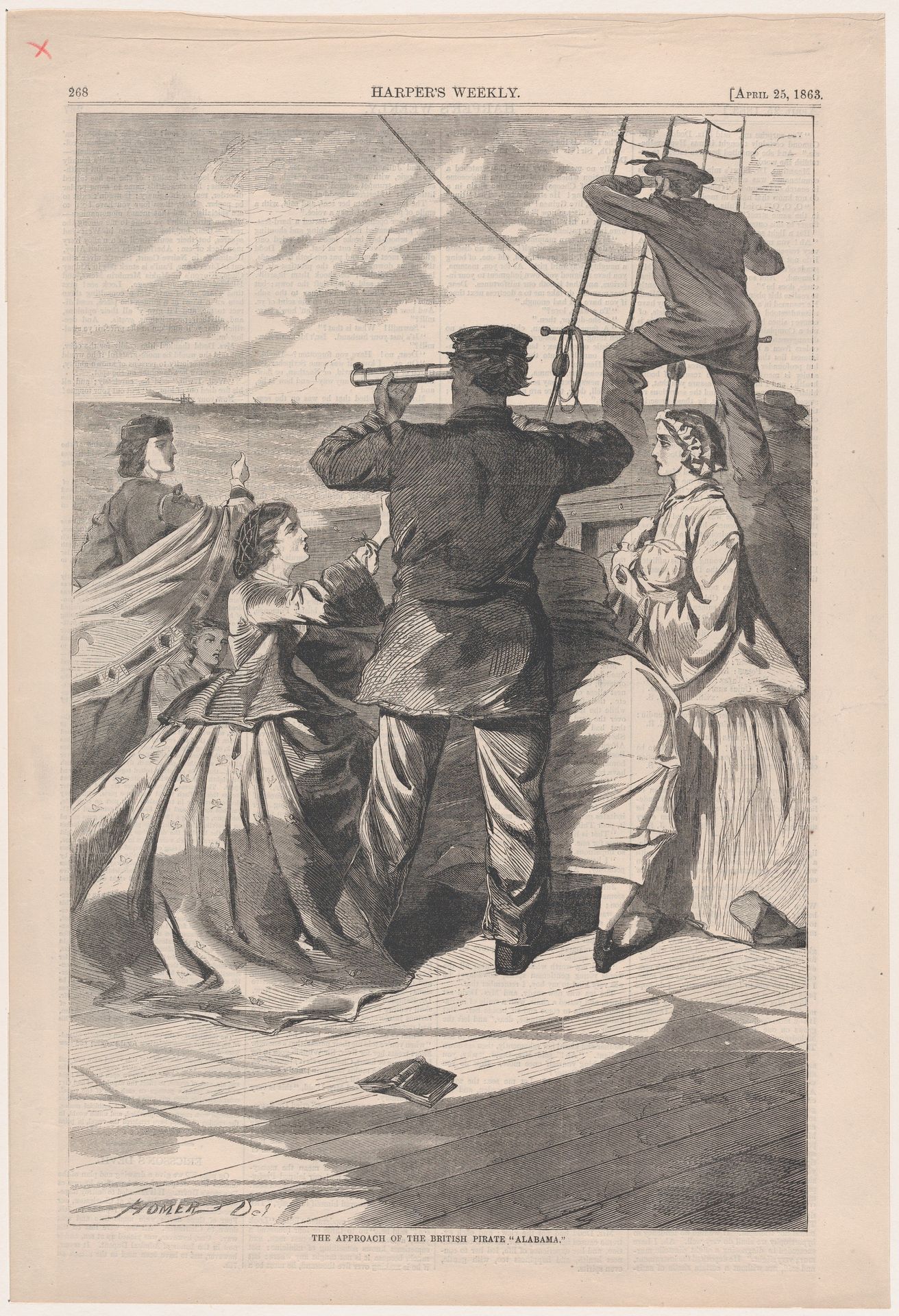 The Approach of the British Pirate "Alabama" (from "Harper's Weekly," Vol. VII) by Winslow Homer