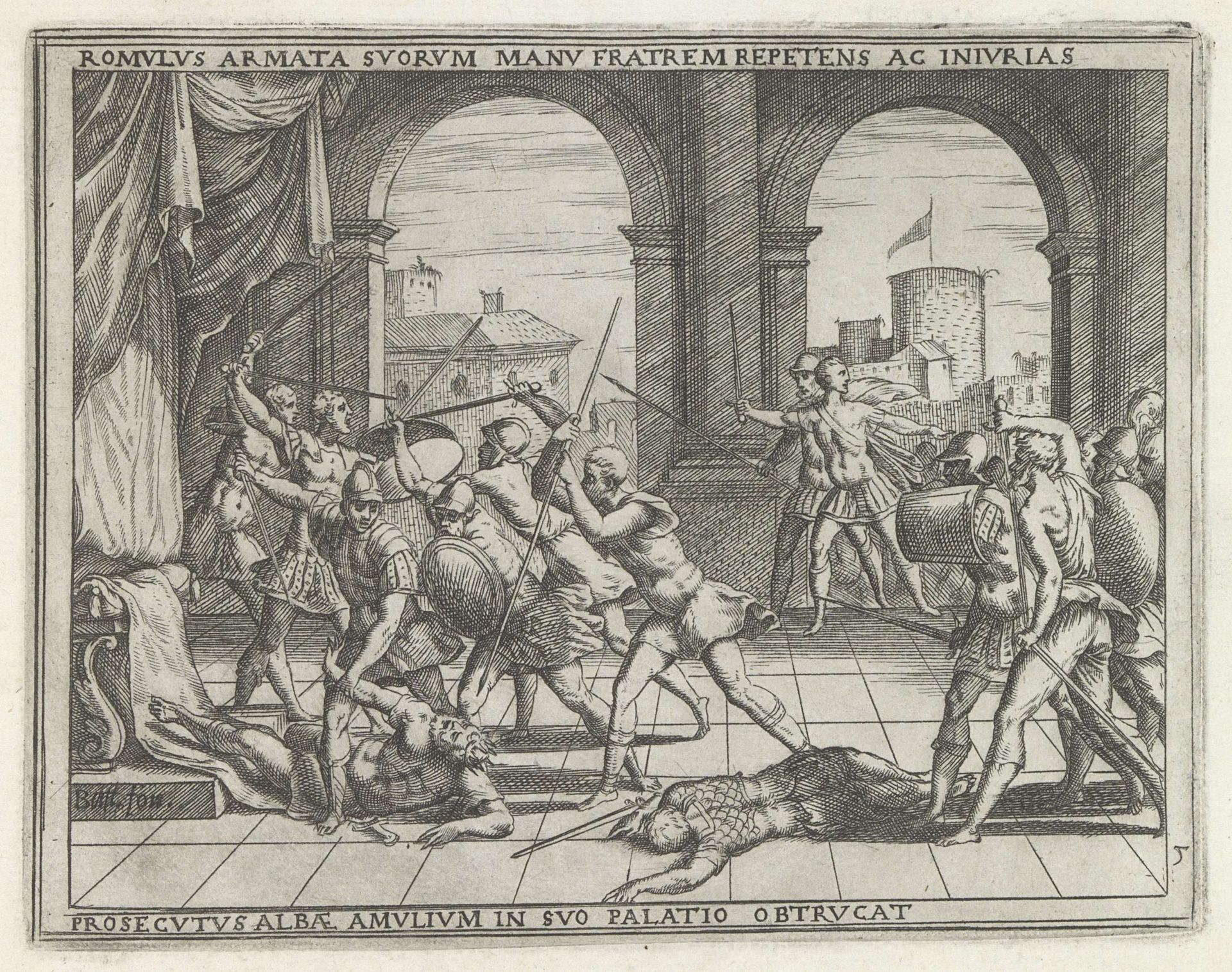 Romulus bevrijdt zijn broer Remus by Giovanni Battista Fontana