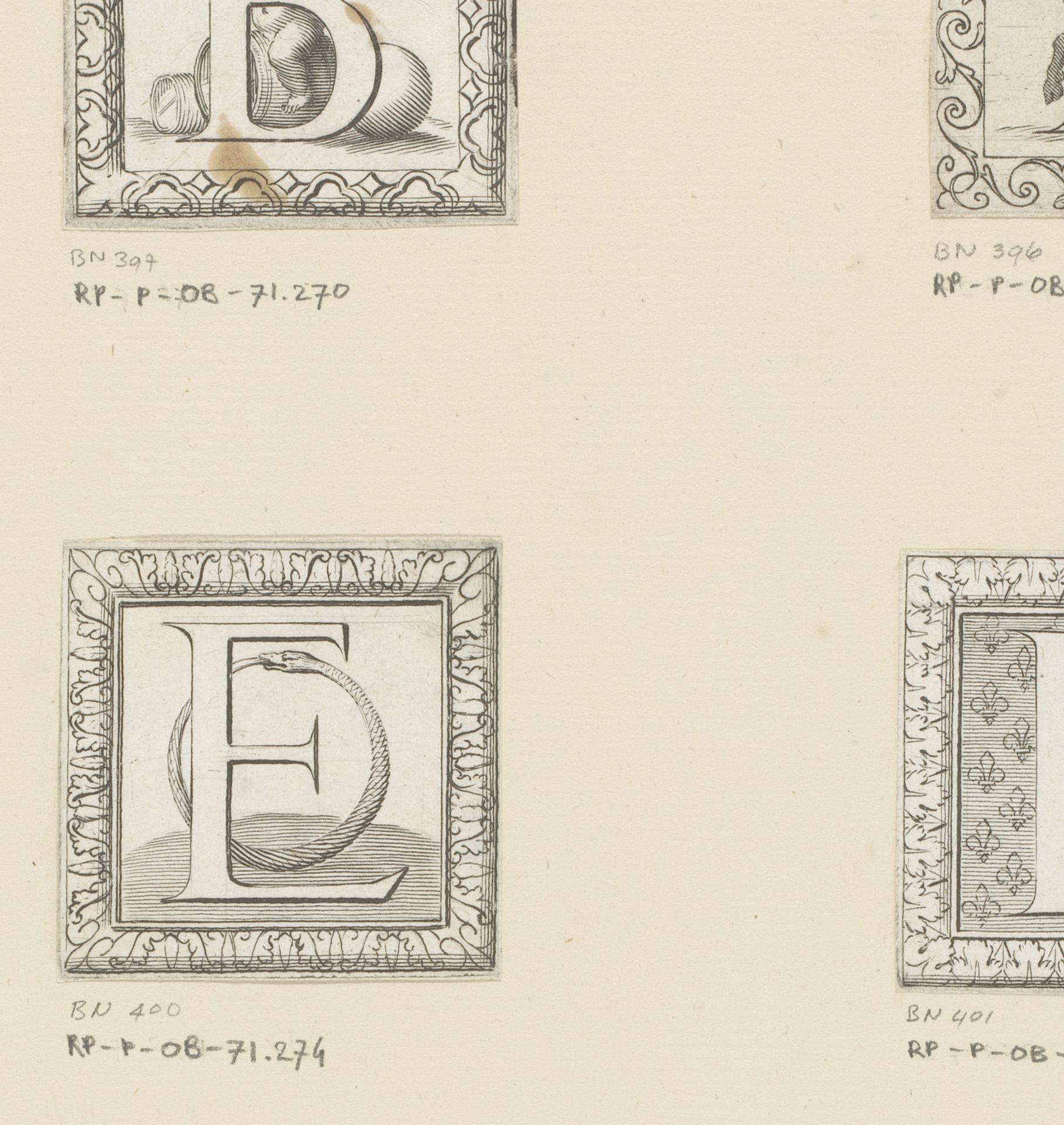 Letter E met ouroboros by Claude Mellan