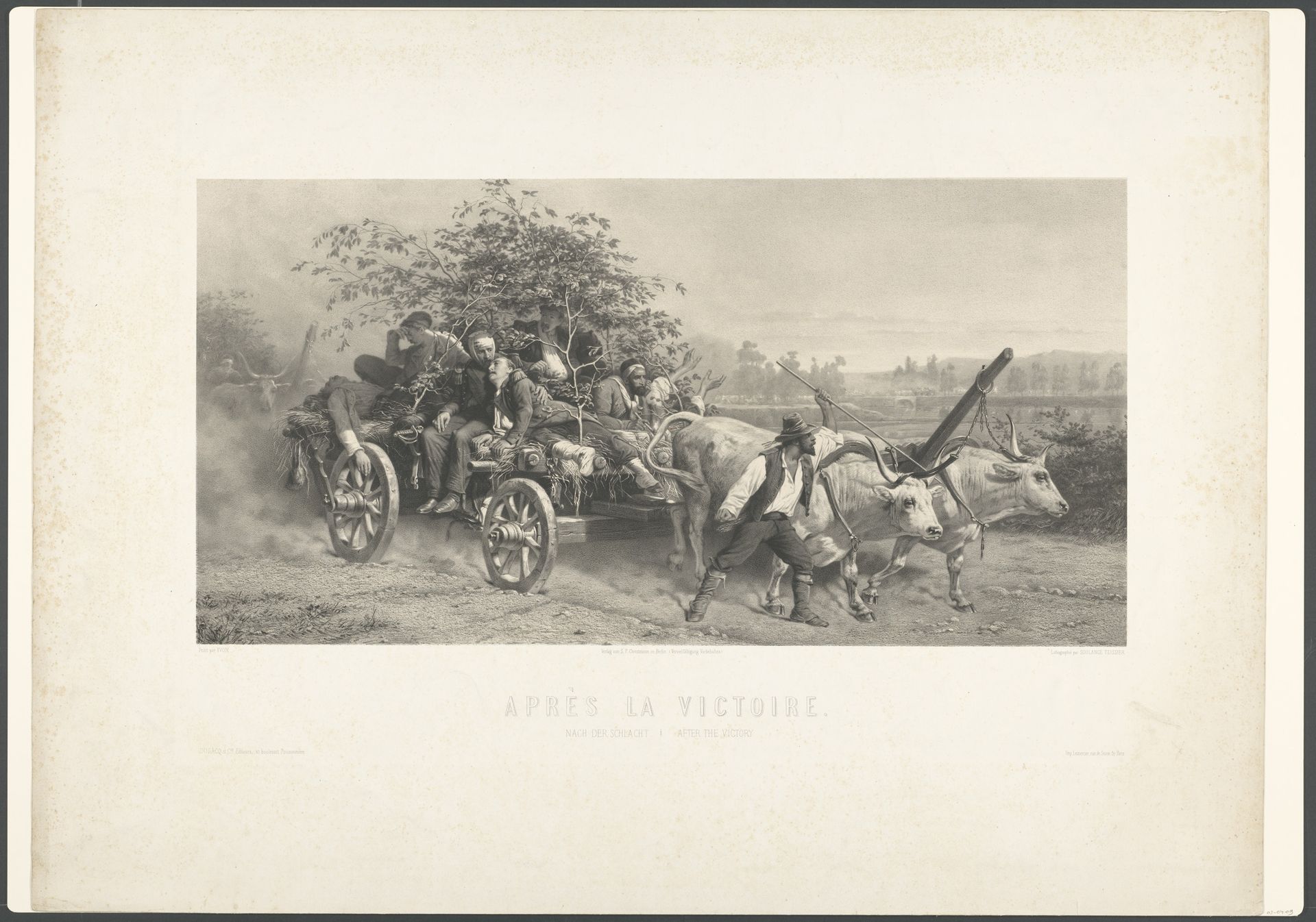 Ossenwagen met gewonde soldaten by Louis Emmanuel Soulange-Teissier