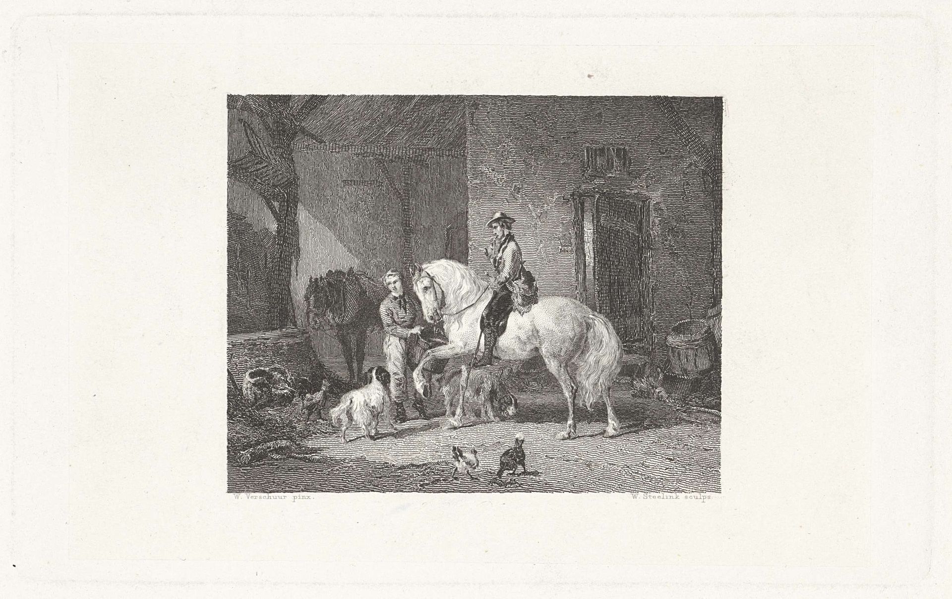 Man te paard in een stal by Willem (I) Steelink