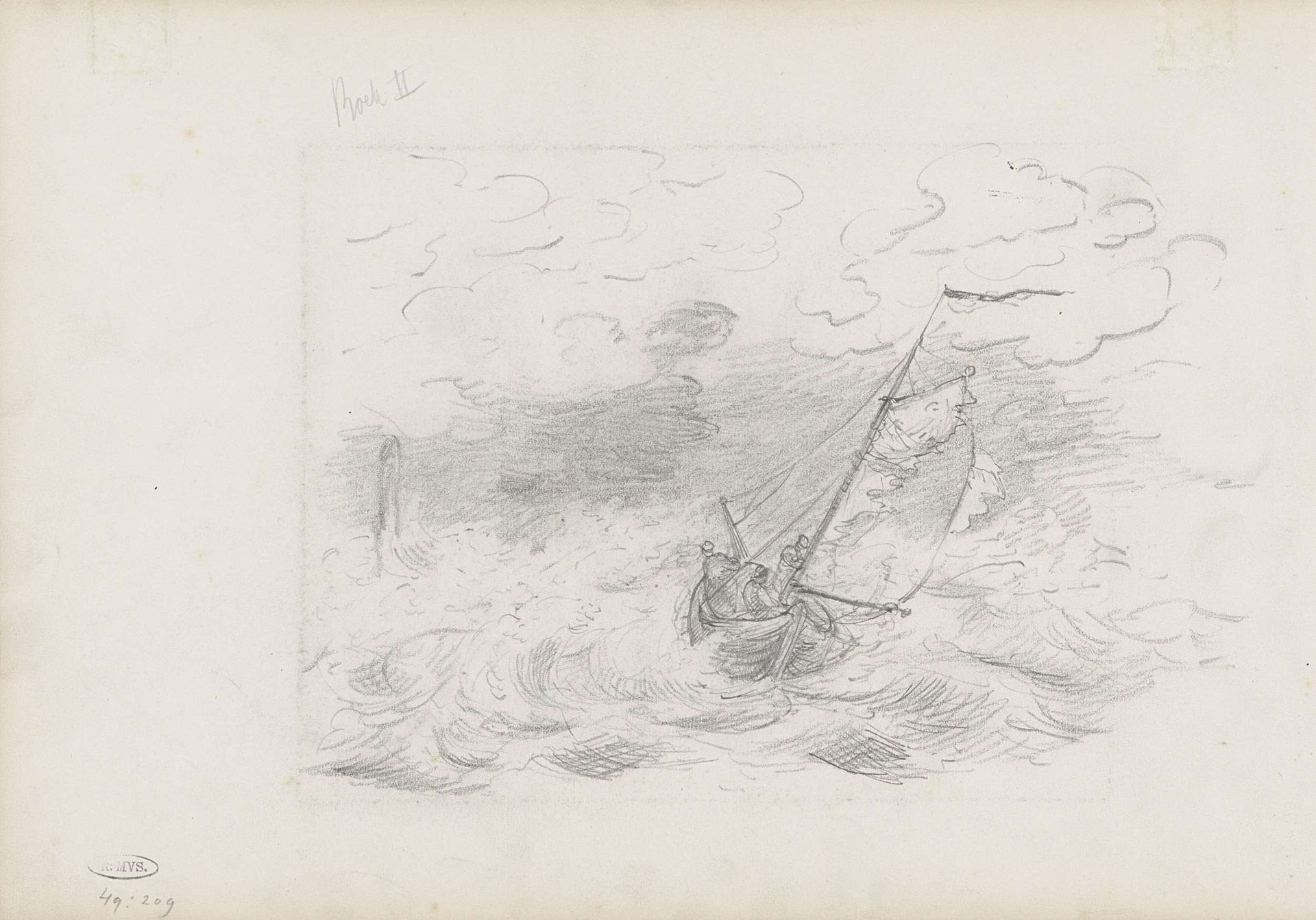 Zeilschip op een onstuimige zee by George Hendrik Breitner