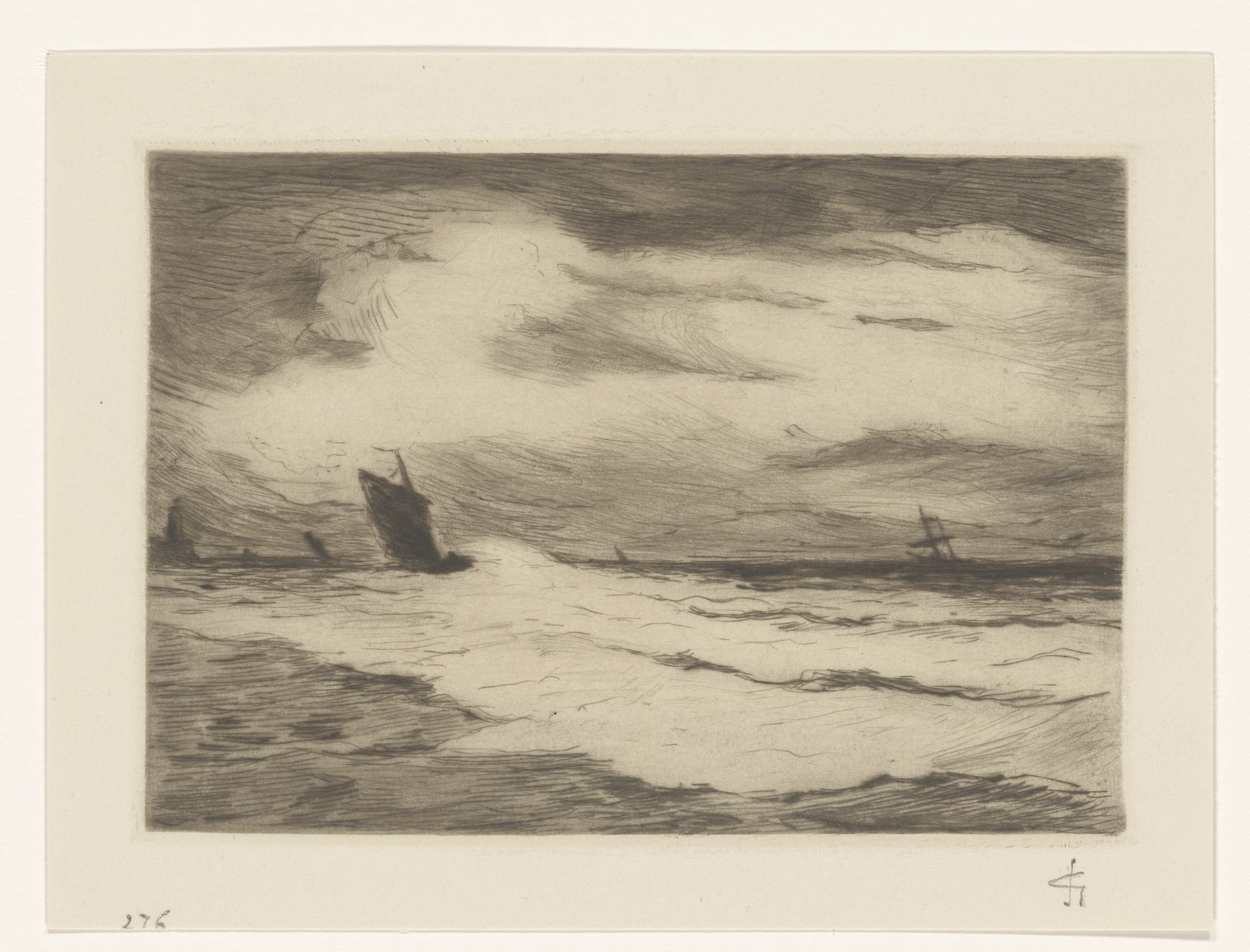 Schepen in de branding by Carel Nicolaas Storm van 's-Gravesande