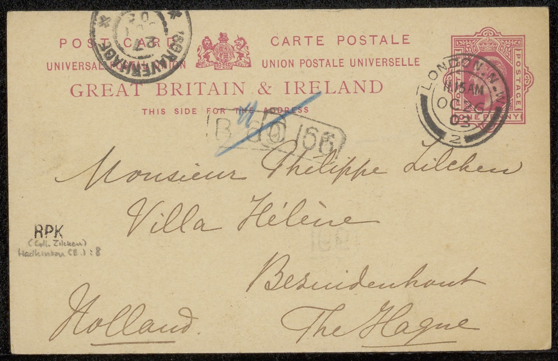 Briefkaart aan Philip Zilcken by Ernestine Hadkinson