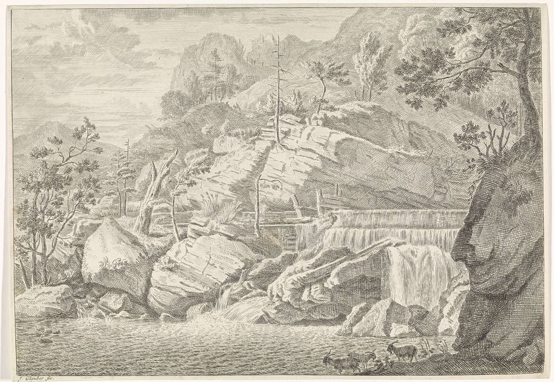 Gezicht op de grote waterval van Chartreuse by Johannes Glauber