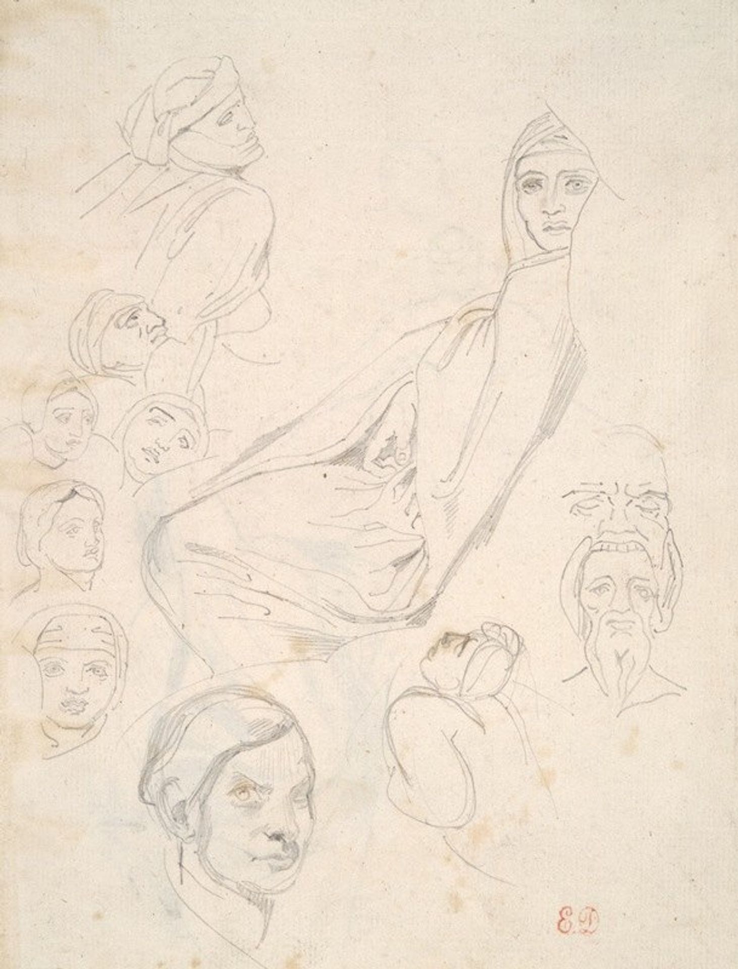 Sheet of North African Pencil Studies by Eugène Delacroix