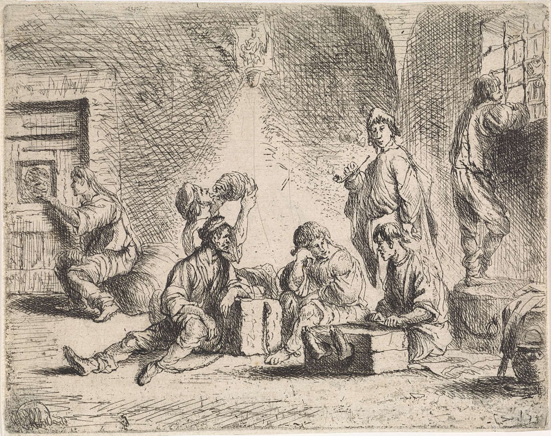 Gevangenen in kerker by Cornelis de Wael