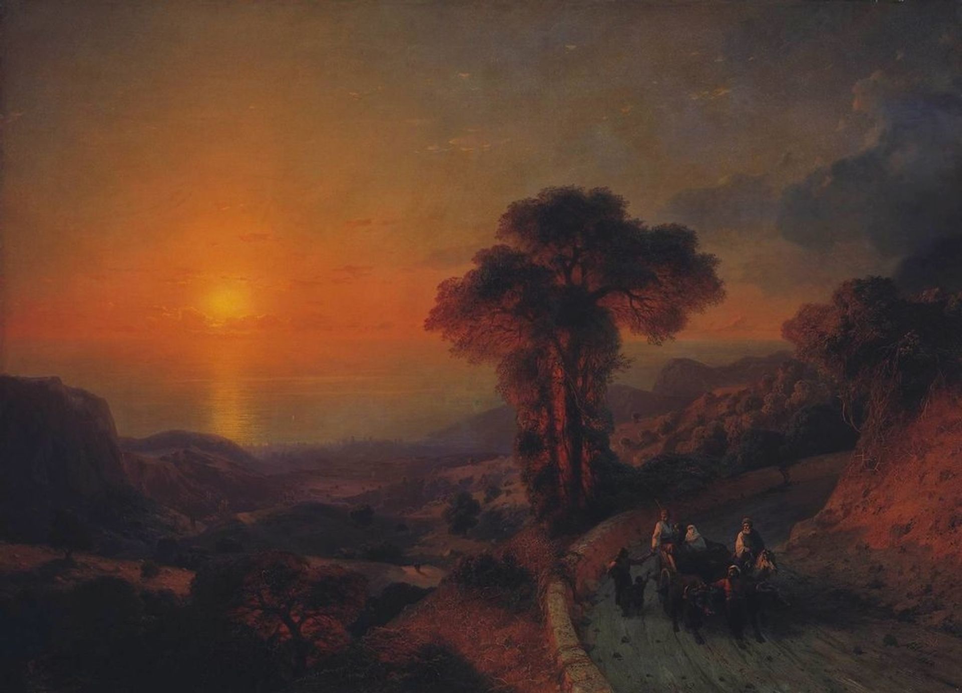 View of the Sea from the Mountains at Sunset. Crimea by Ivan Konstantinovich Aivazovsky